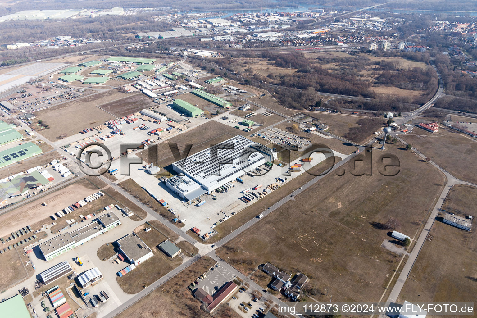 Aerial photograpy of Army Depot in Lingenfeld in the state Rhineland-Palatinate, Germany