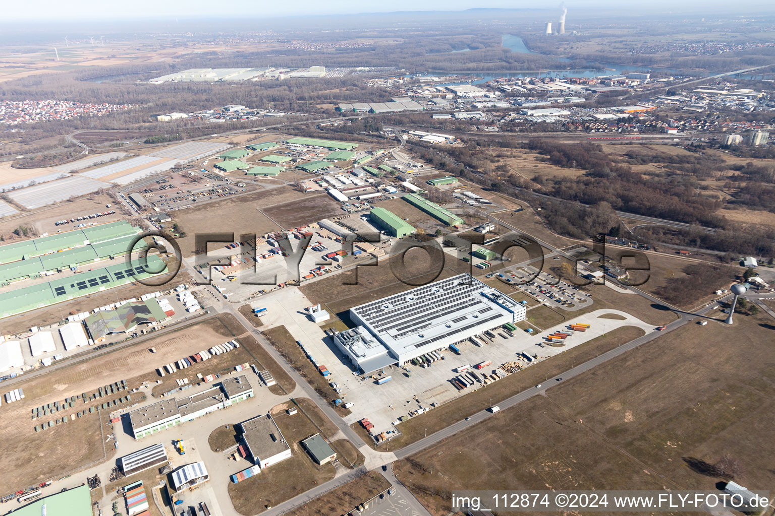 Oblique view of Army Depot in Lingenfeld in the state Rhineland-Palatinate, Germany