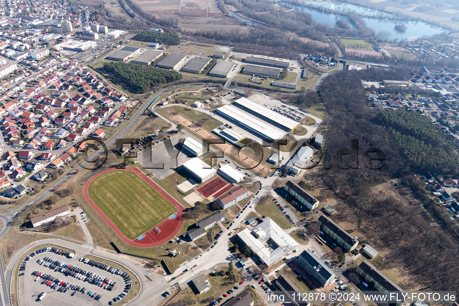 Building complex of the German army - Bundeswehr military barracks Suedpfalz-Kaserne in the district Sondernheim in Germersheim in the state Rhineland-Palatinate, Germany