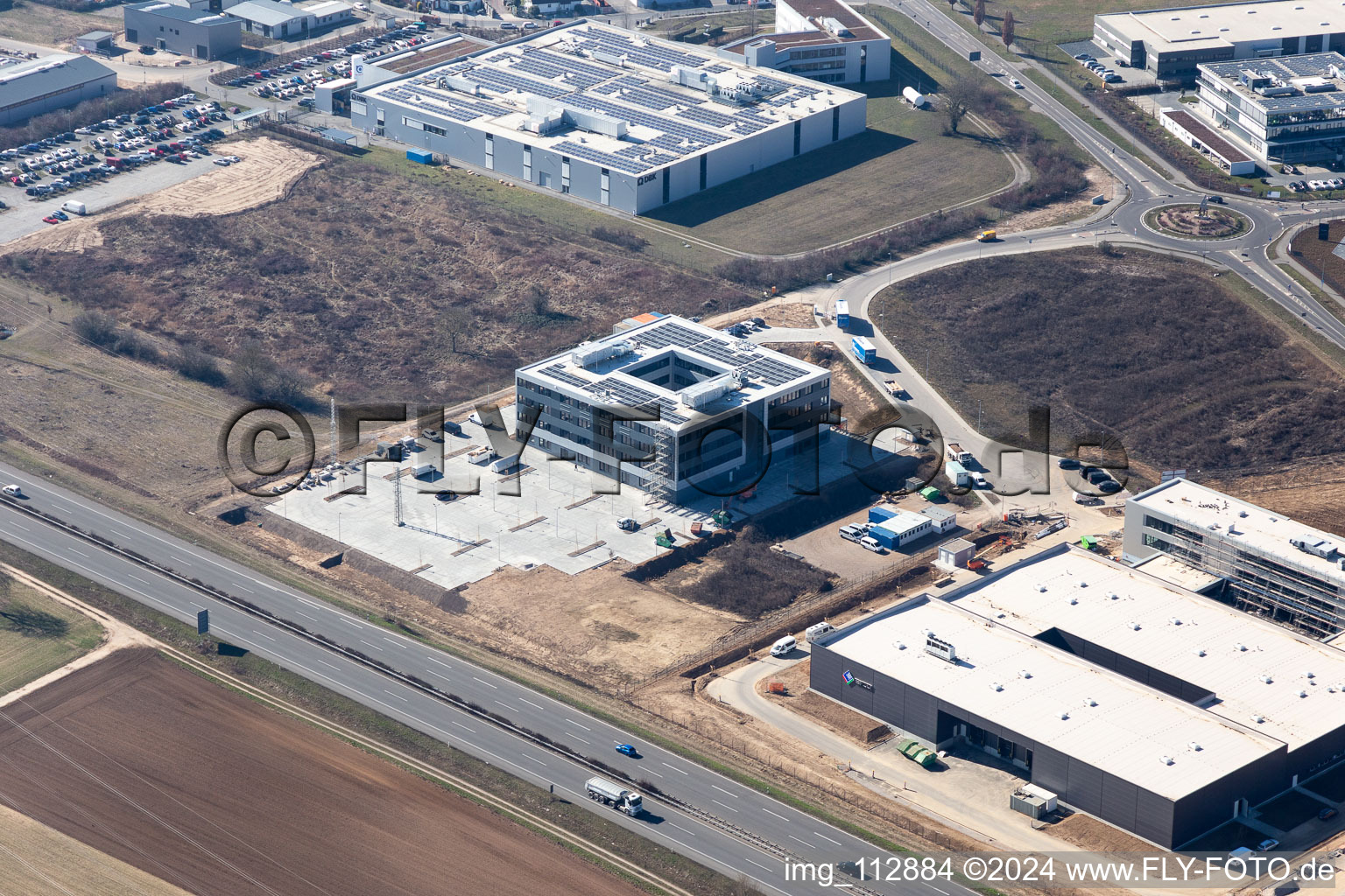 Oblique view of Industrial area north in Rülzheim in the state Rhineland-Palatinate, Germany