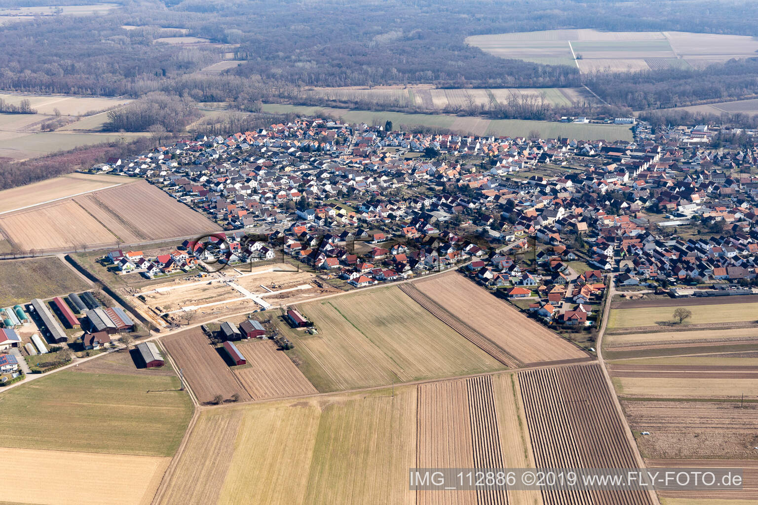 Bird's eye view of Hördt in the state Rhineland-Palatinate, Germany