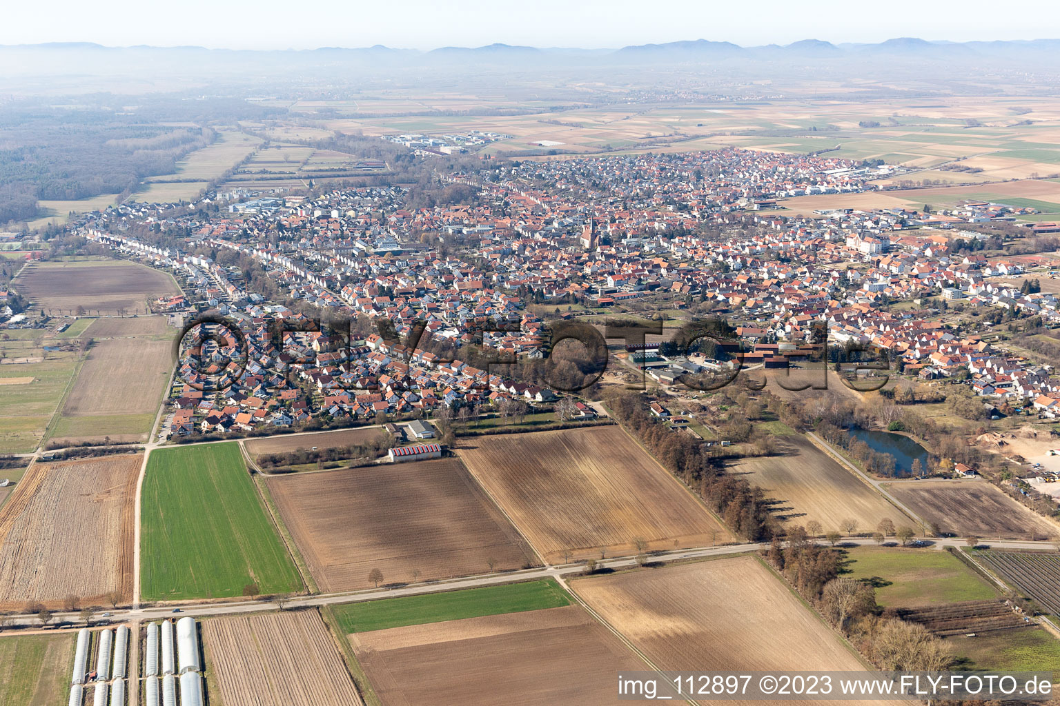 District Herxheim in Herxheim bei Landau/Pfalz in the state Rhineland-Palatinate, Germany from the plane