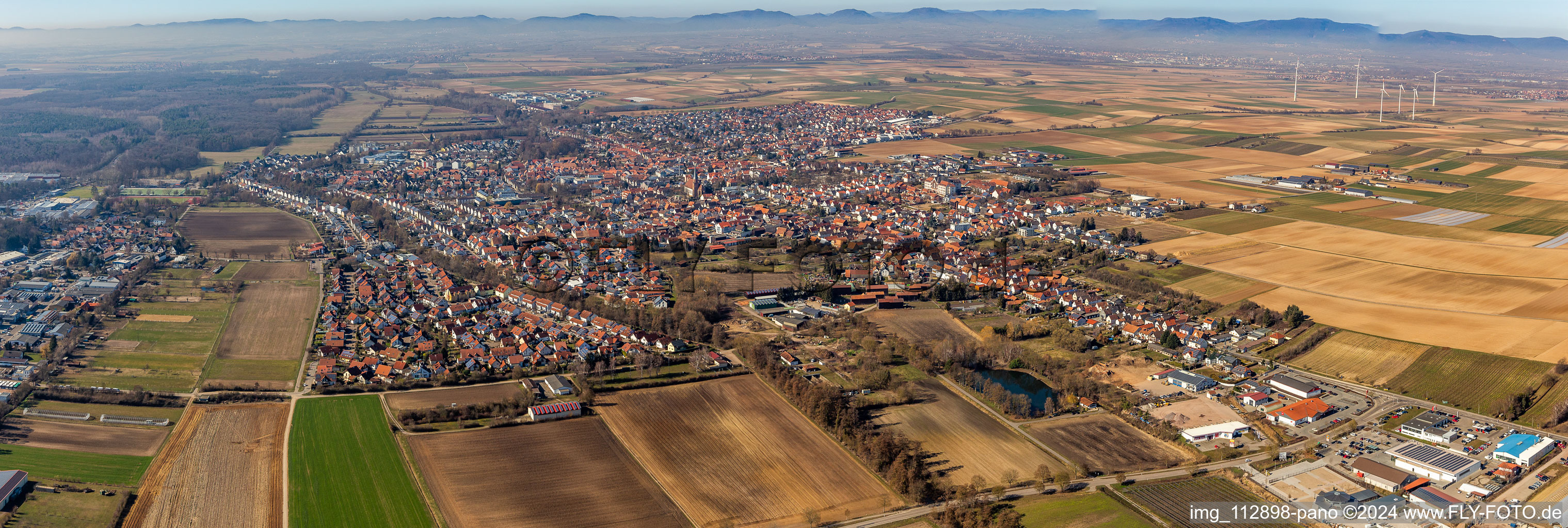 Panoramic perspective Town View of the streets and houses of the residential areas in Herxheim bei Landau (Pfalz) in the state Rhineland-Palatinate, Germany