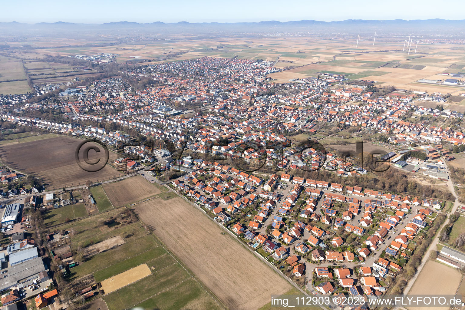 District Herxheim in Herxheim bei Landau in the state Rhineland-Palatinate, Germany viewn from the air