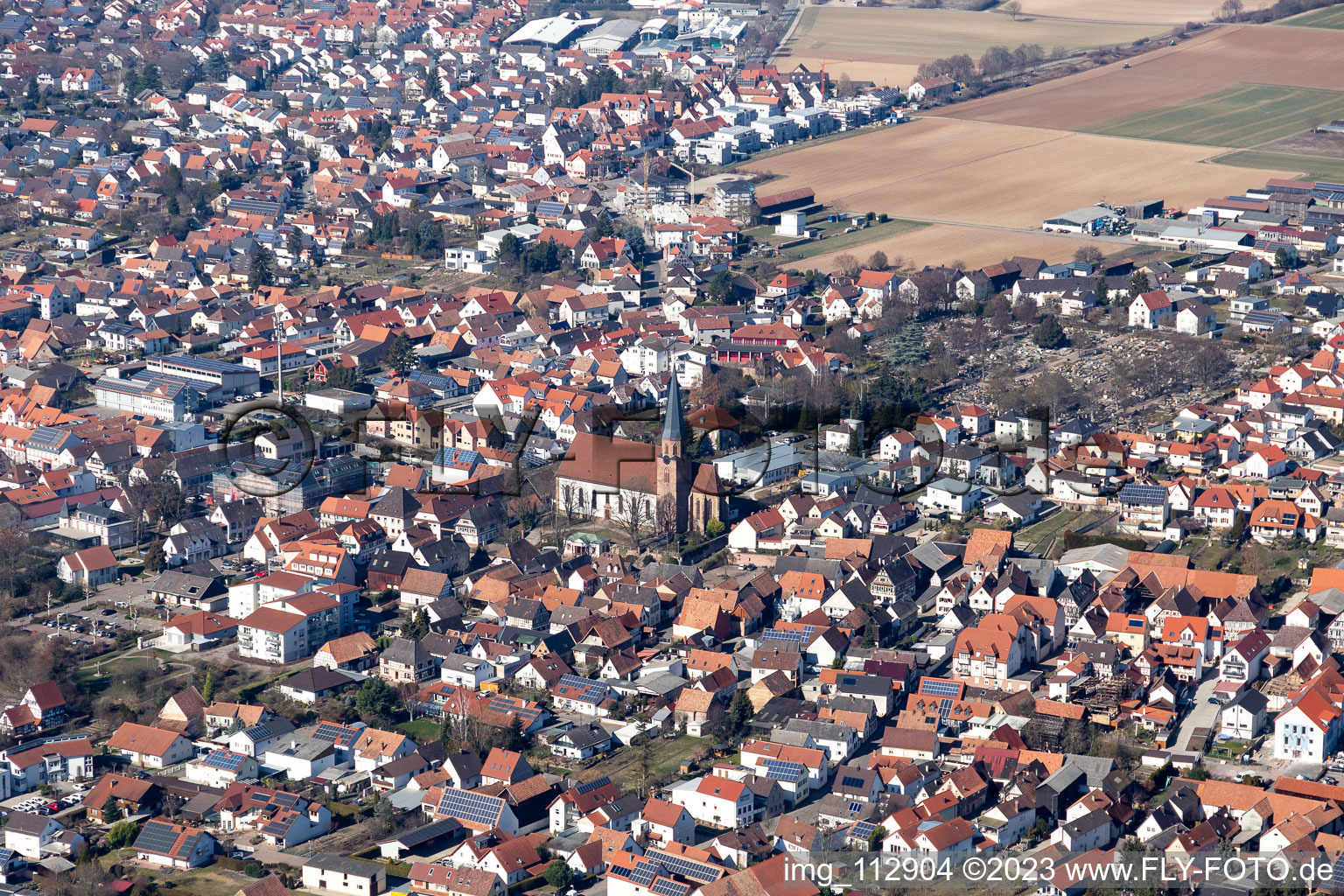 Drone recording of District Herxheim in Herxheim bei Landau in the state Rhineland-Palatinate, Germany