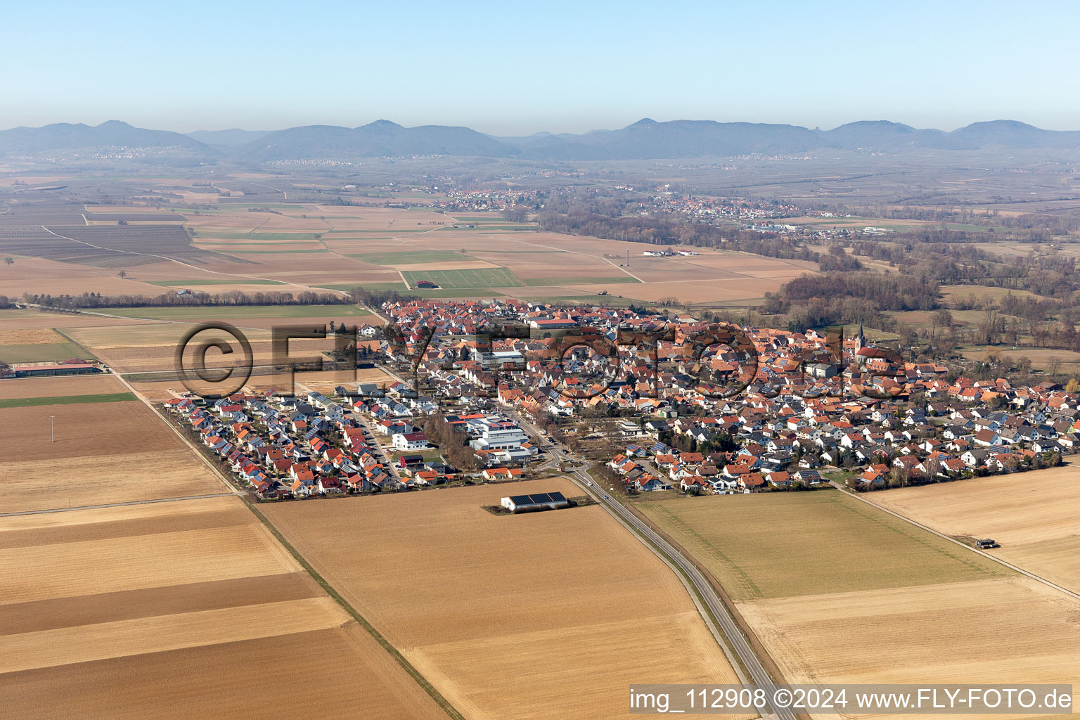 Steinweiler in the state Rhineland-Palatinate, Germany from the drone perspective