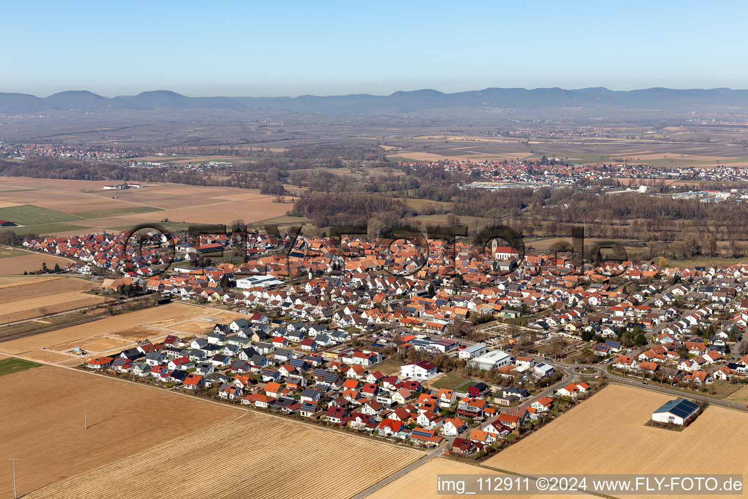 Steinweiler in the state Rhineland-Palatinate, Germany from a drone