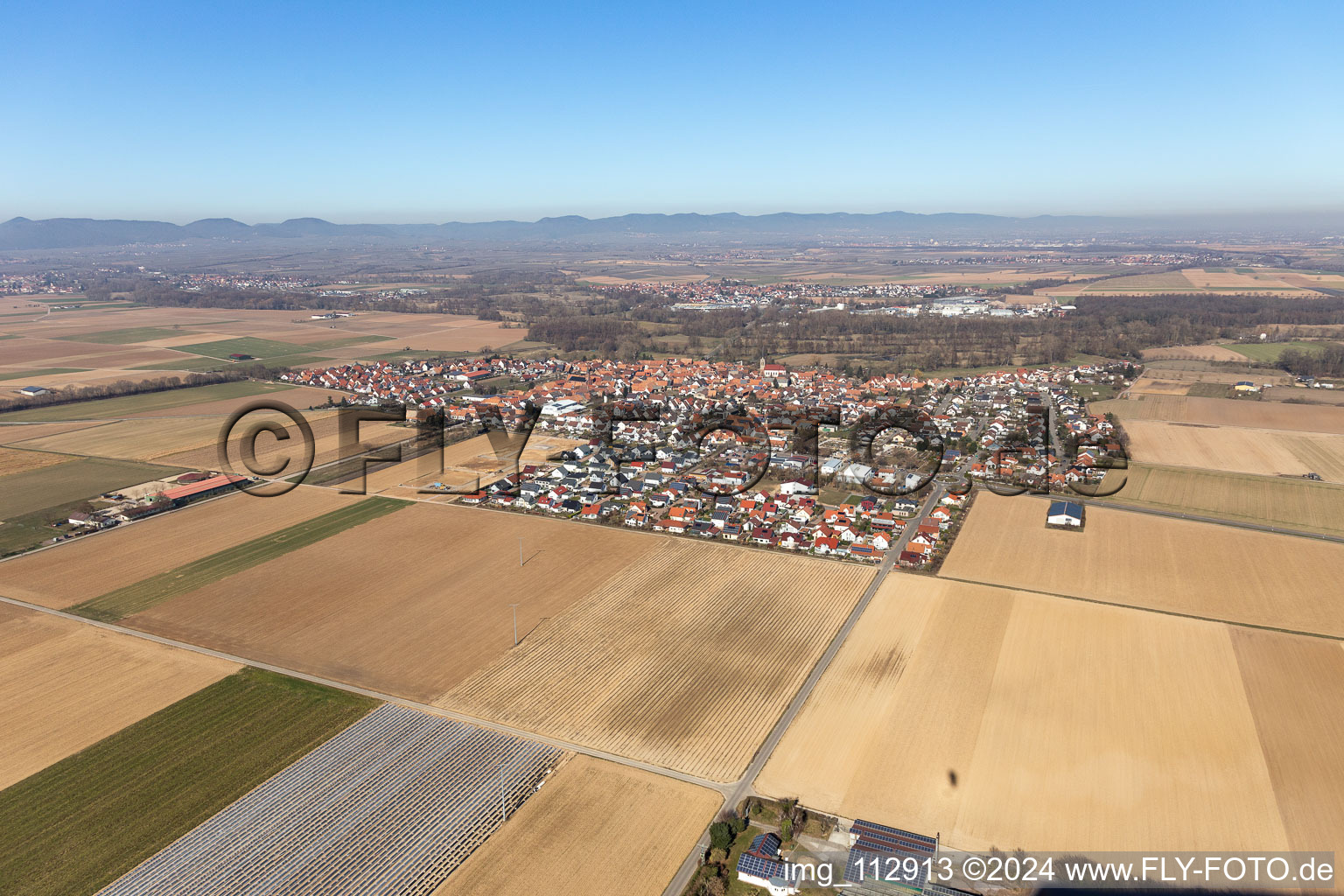 Steinweiler in the state Rhineland-Palatinate, Germany seen from a drone