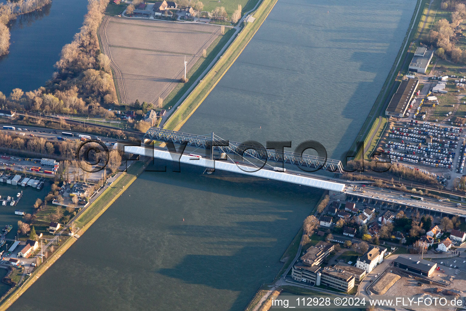 Rhine Bridge Construction Site in the district Knielingen in Karlsruhe in the state Baden-Wuerttemberg, Germany