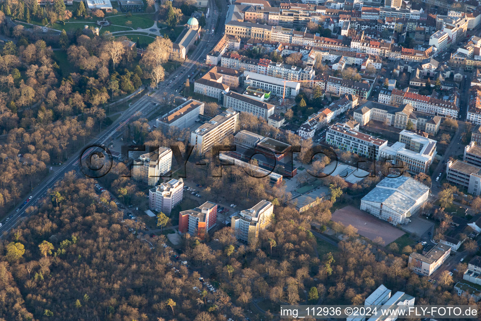 Aerial view of Domus 7, Reinhold Schneider House, Hermann Ehlers College in the district Innenstadt-West in Karlsruhe in the state Baden-Wuerttemberg, Germany