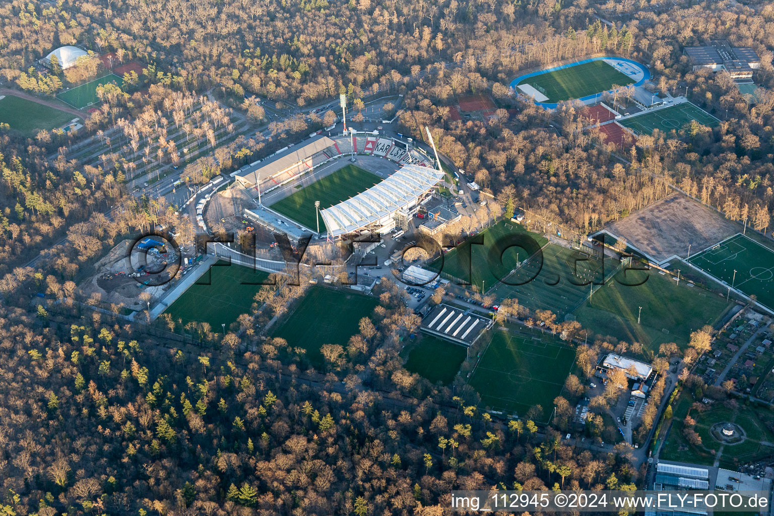 Aerial photograpy of Wildparkstadion, construction site in the district Innenstadt-Ost in Karlsruhe in the state Baden-Wuerttemberg, Germany