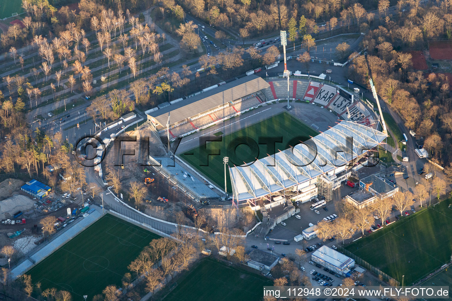 Wildparkstadion, construction site in the district Innenstadt-Ost in Karlsruhe in the state Baden-Wuerttemberg, Germany out of the air