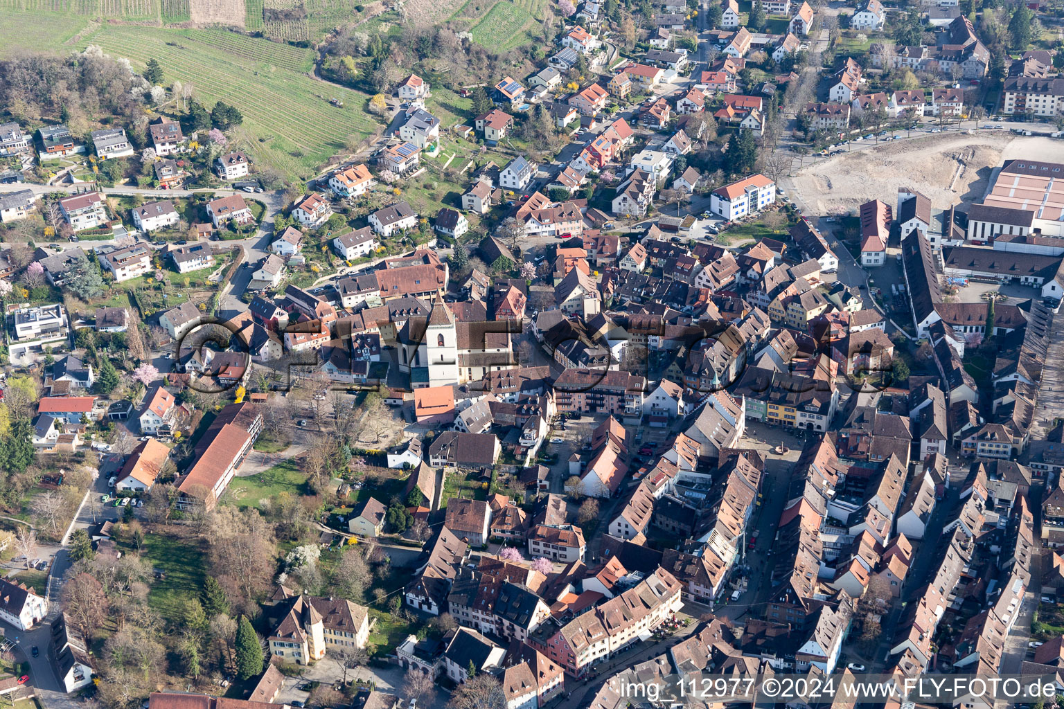 Aerial view of Staufen im Breisgau in the state Baden-Wuerttemberg, Germany