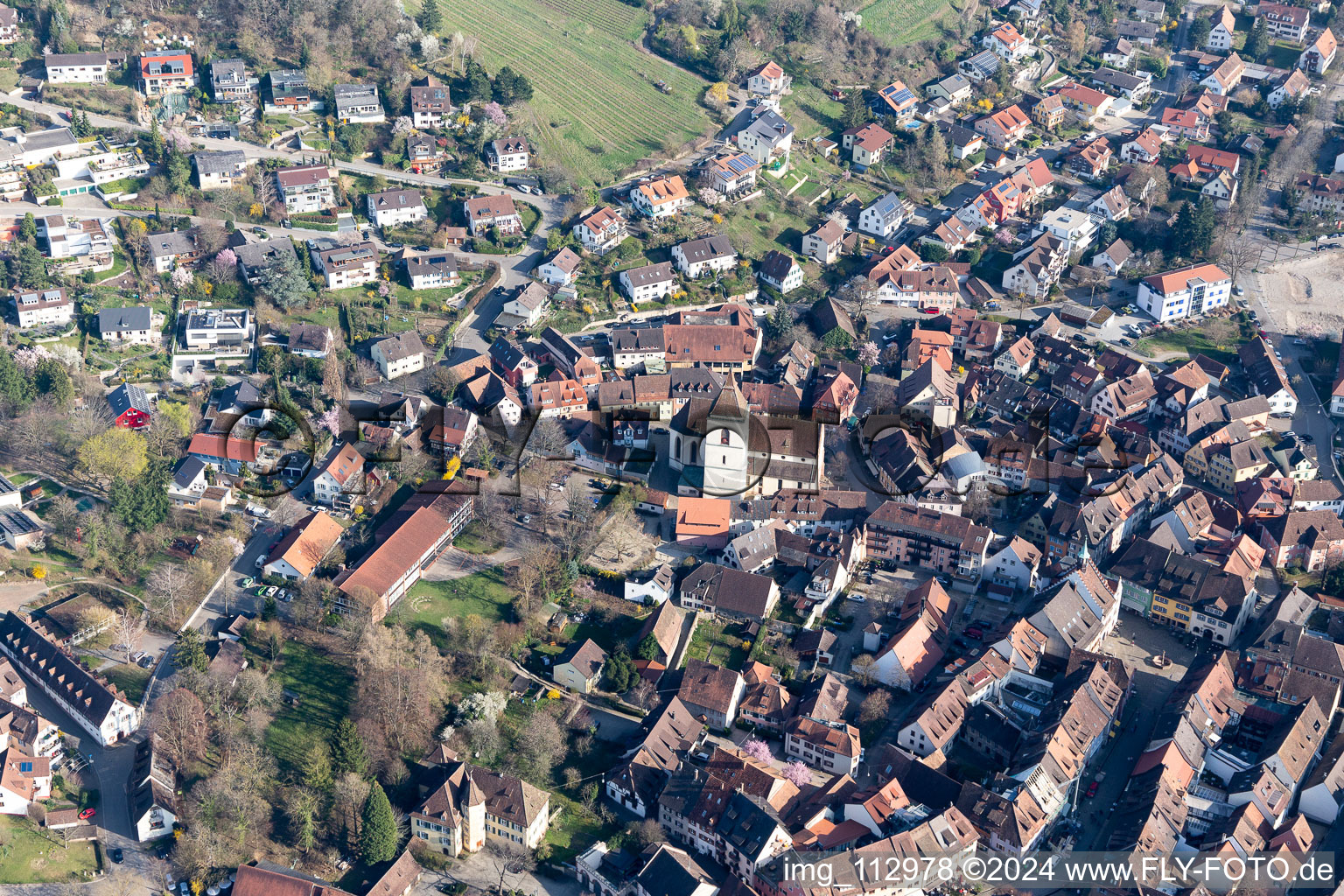 Aerial photograpy of Staufen im Breisgau in the state Baden-Wuerttemberg, Germany