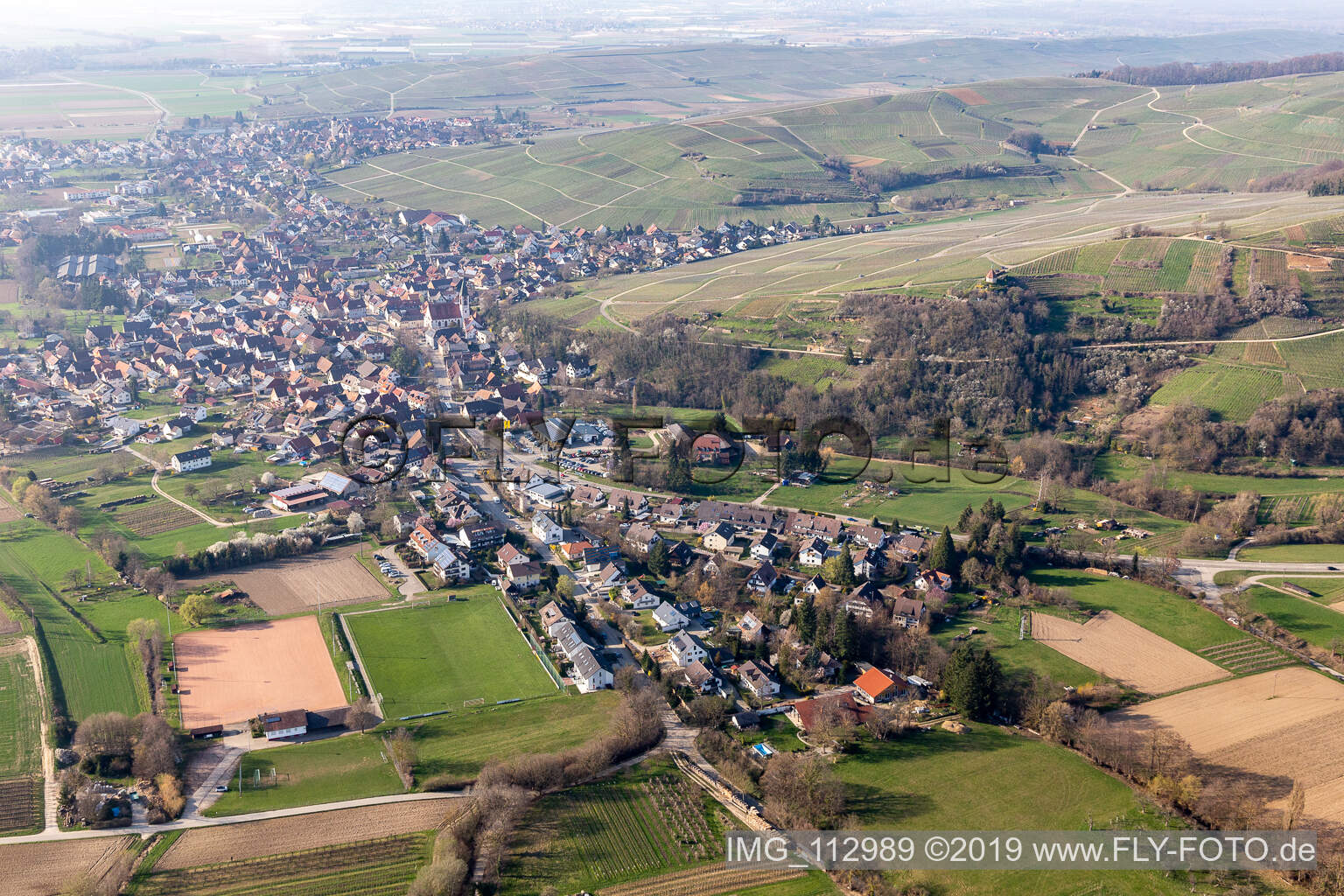 Aerial view of Ehrenkirchen in the state Baden-Wuerttemberg, Germany