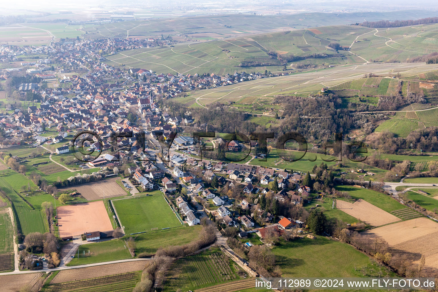 Aerial view of Ehrenkirchen in the state Baden-Wuerttemberg, Germany