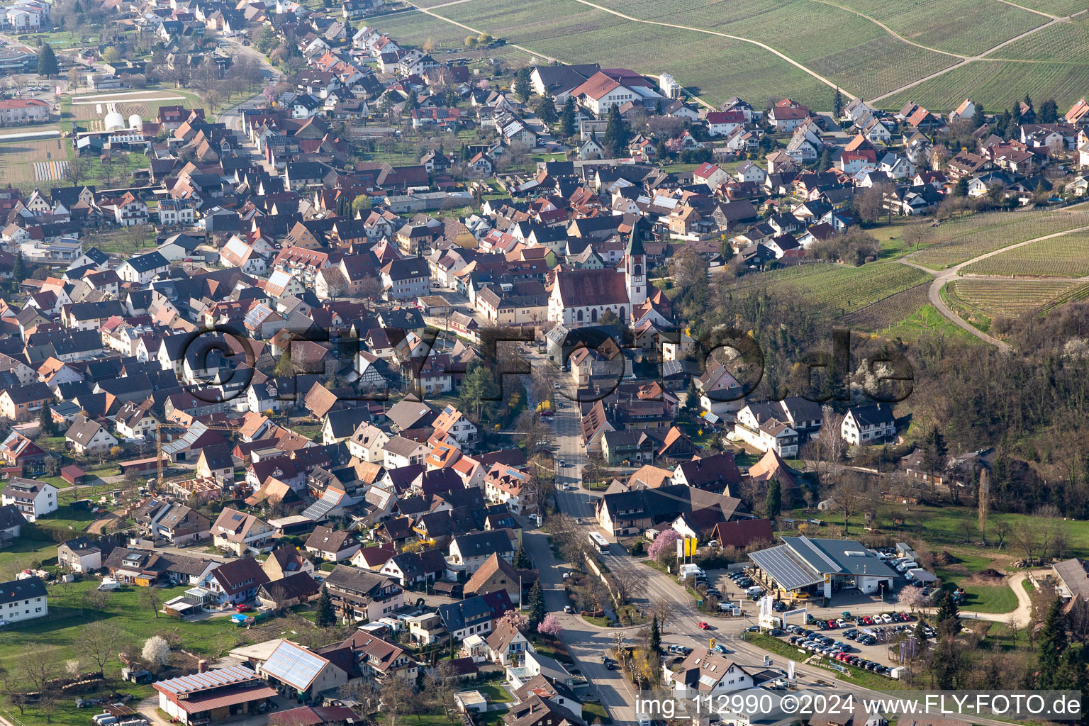 Town View of the streets and houses of the residential areas in Ehrenstetten in the state Baden-Wurttemberg, Germany