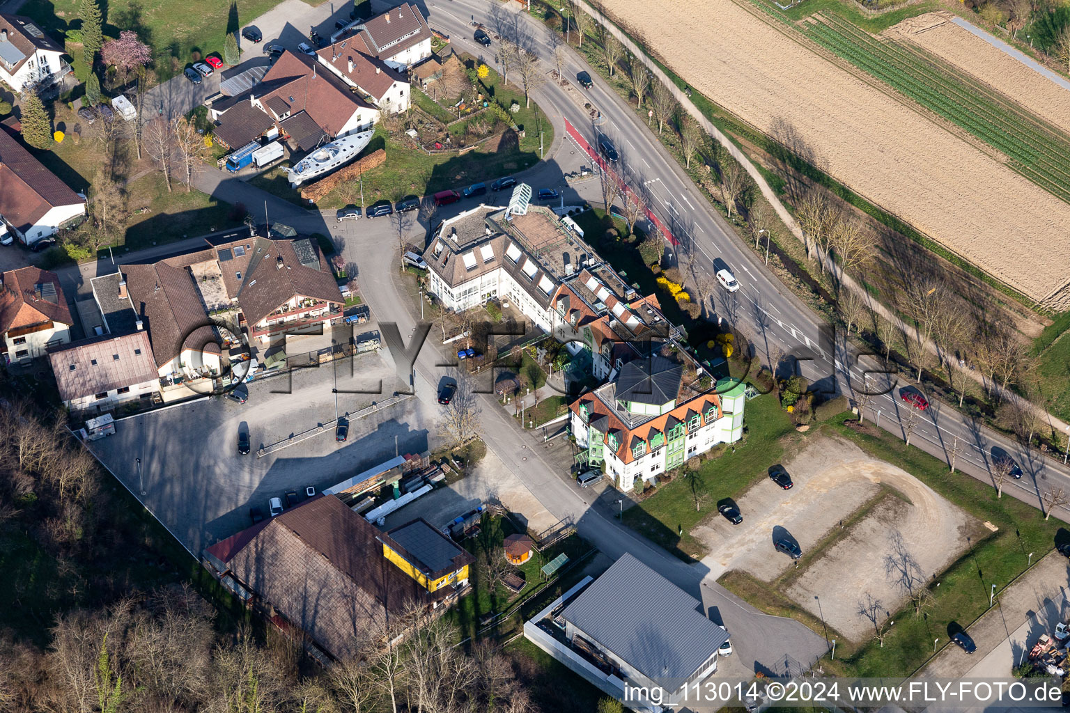 Roof garden landscape in the residential area of a multi-family house settlement on the in Au in the state Baden-Wurttemberg, Germany