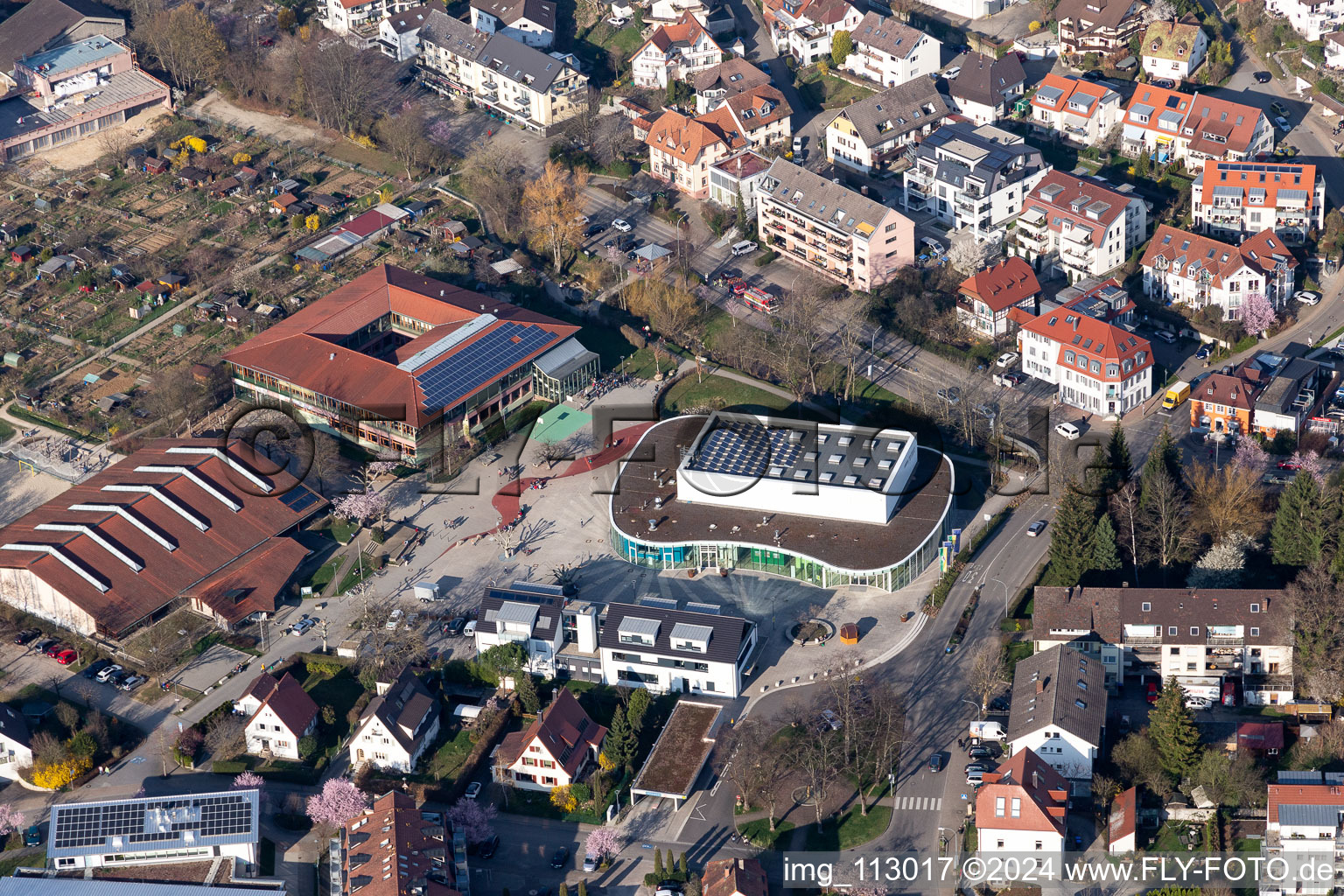 Building of the indoor arena FORUM Merzhausen neben of Hexentalschule in Merzhausen in the state Baden-Wurttemberg, Germany