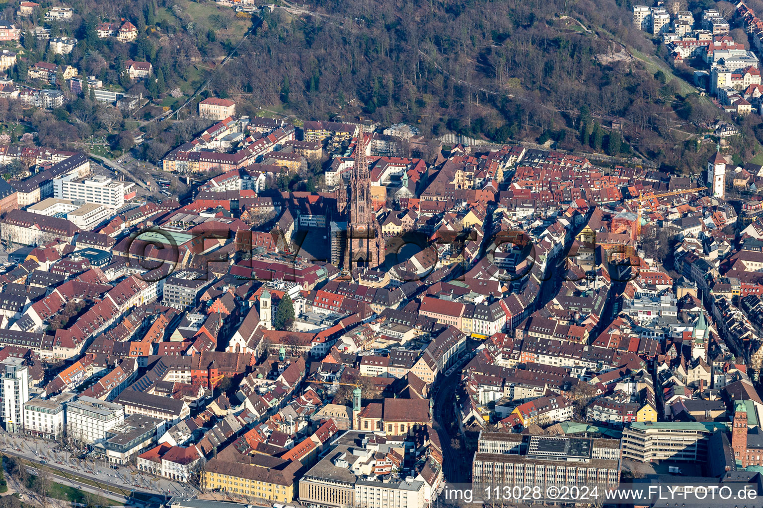 Old Town area and city center in Freiburg im Breisgau in the state Baden-Wurttemberg, Germany