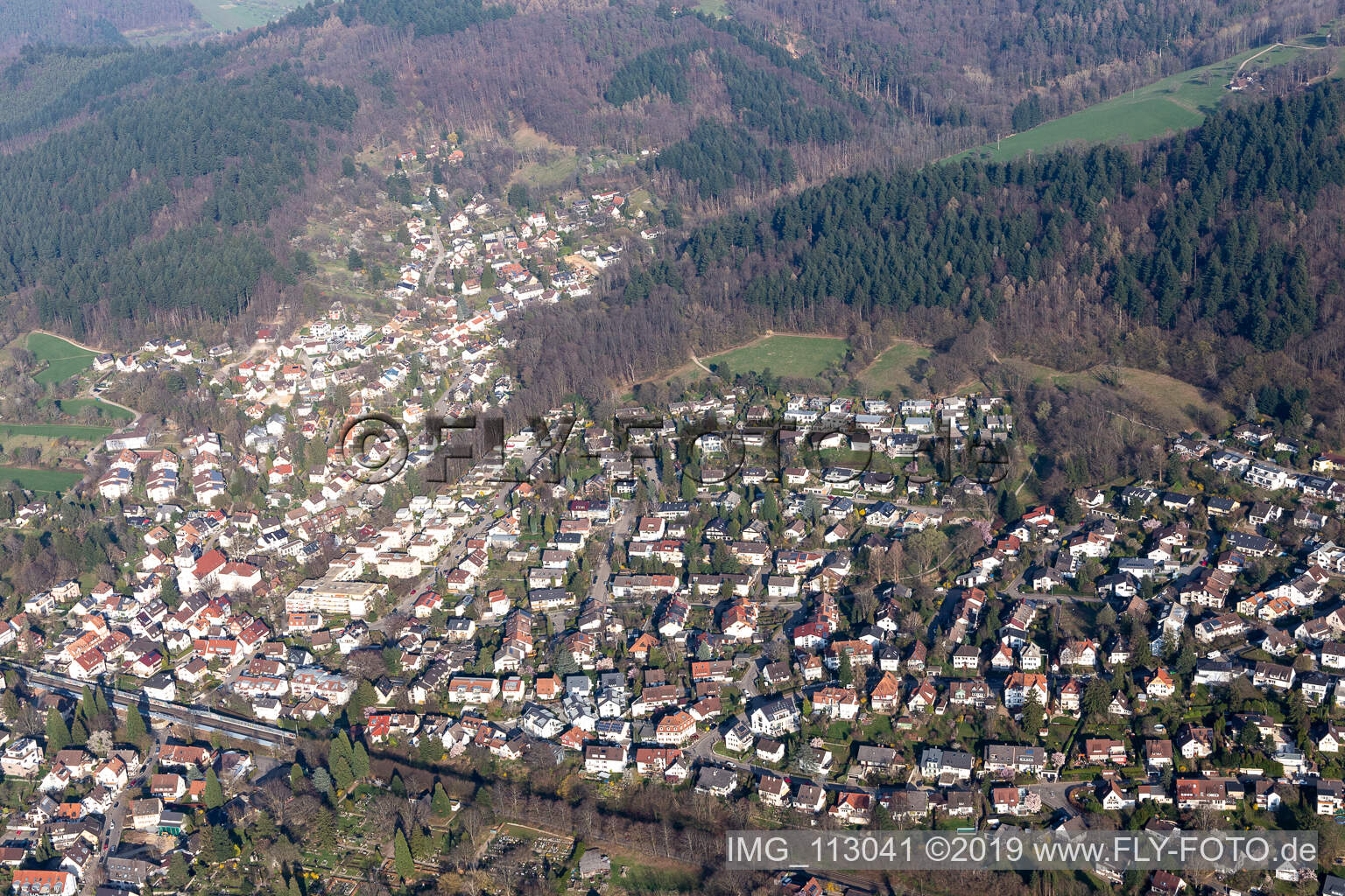 Aerial view of District Zähringen in Freiburg im Breisgau in the state Baden-Wuerttemberg, Germany
