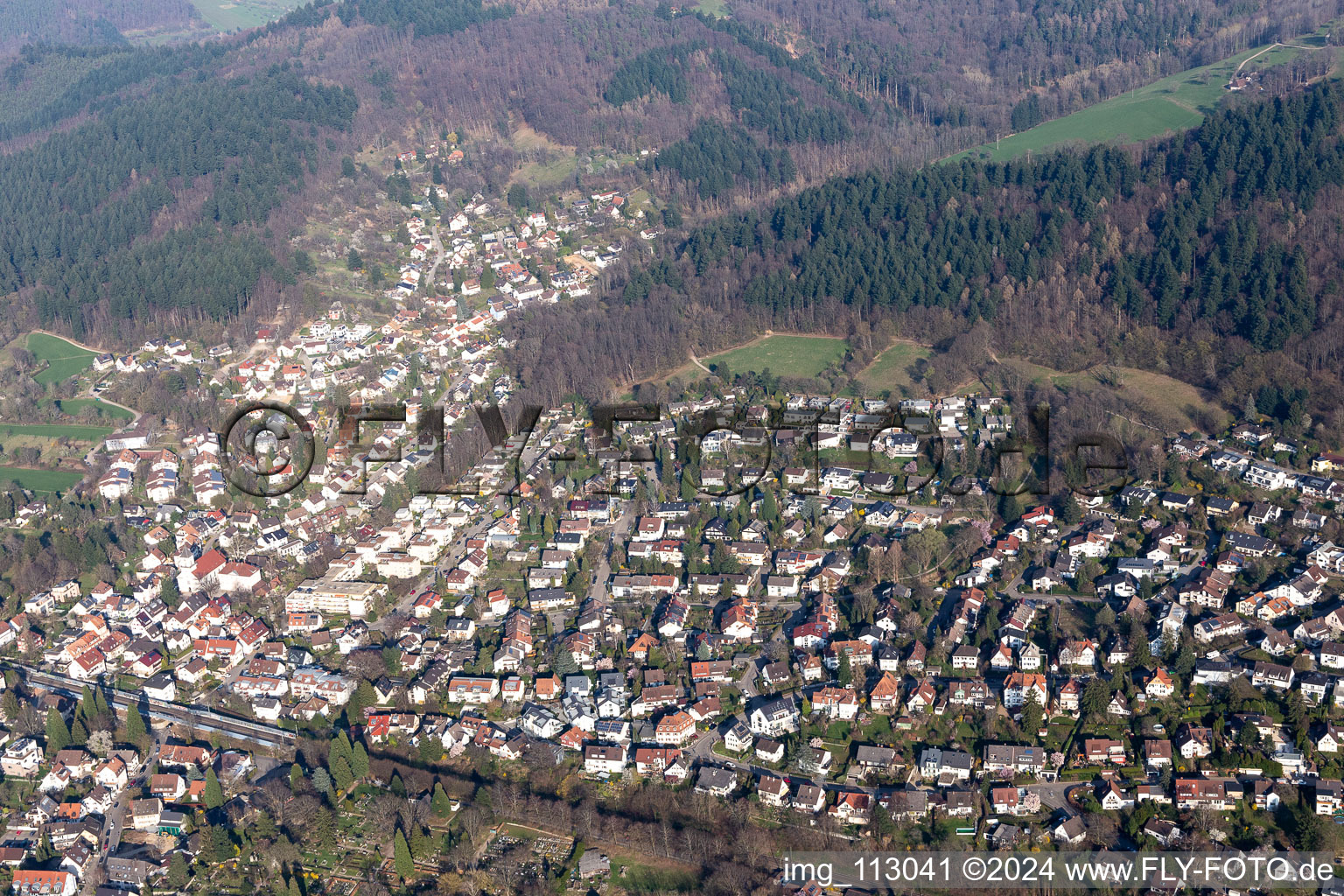 Aerial view of District Zähringen in Freiburg im Breisgau in the state Baden-Wuerttemberg, Germany