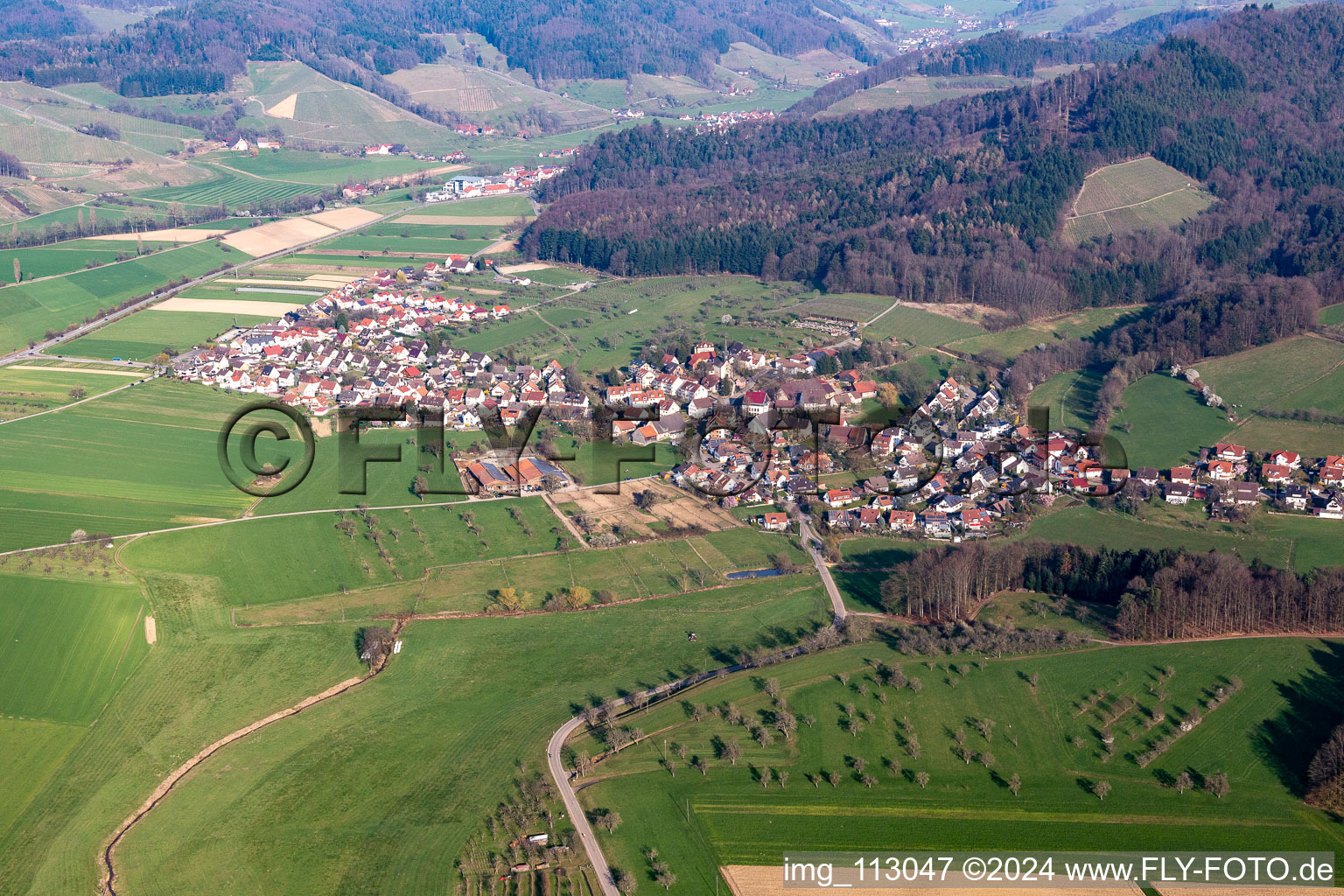 Aerial view of Heuweiler in the state Baden-Wuerttemberg, Germany