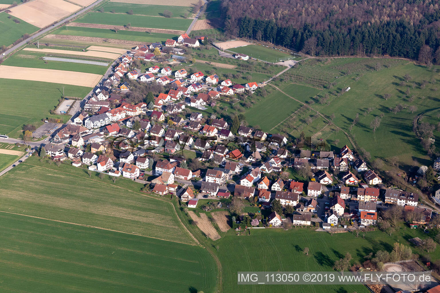 Oblique view of Heuweiler in the state Baden-Wuerttemberg, Germany