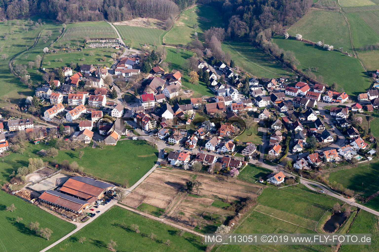 Heuweiler in the state Baden-Wuerttemberg, Germany from above