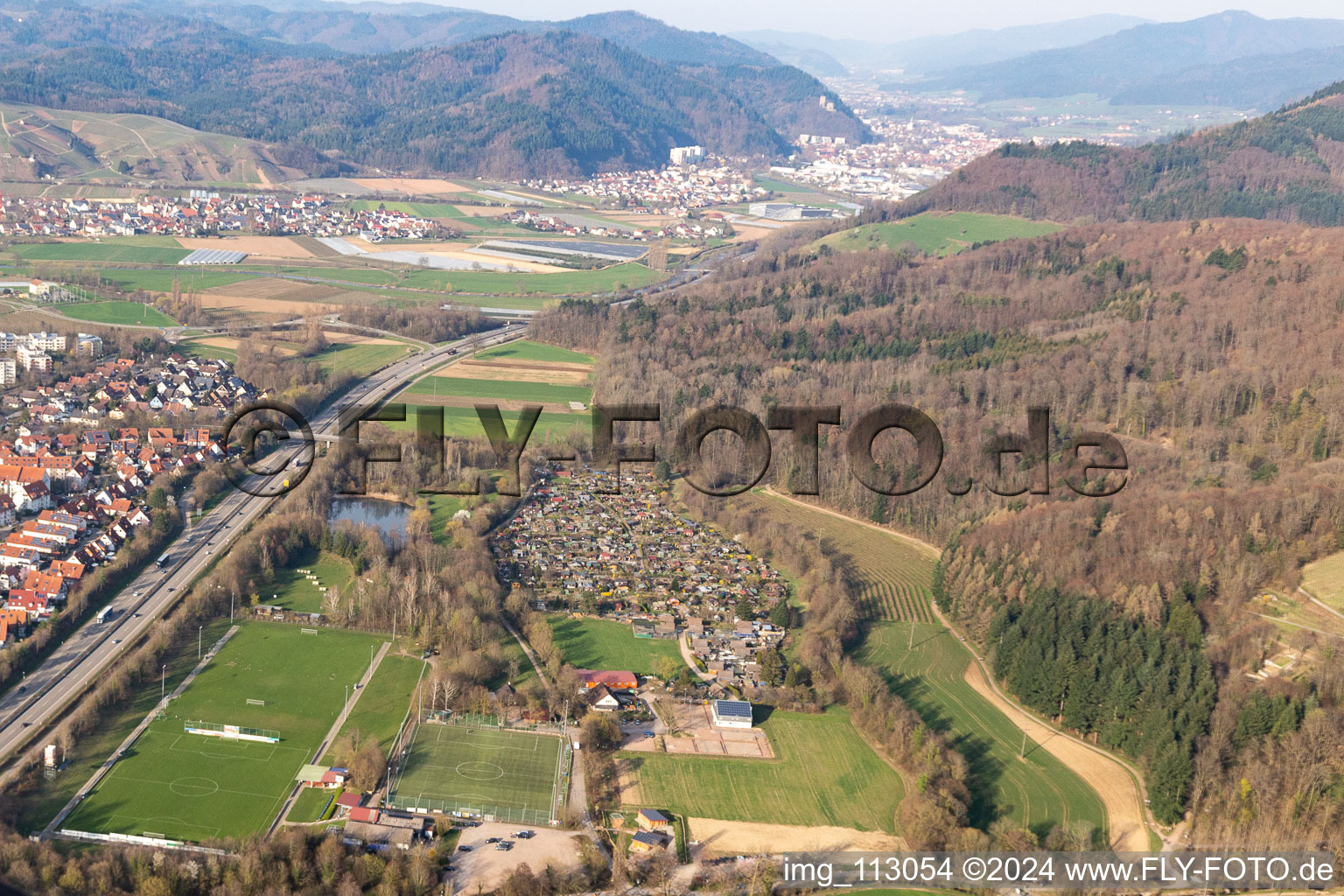 Valley landscape surrounded by mountains in Denzlingen in the state Baden-Wurttemberg, Germany