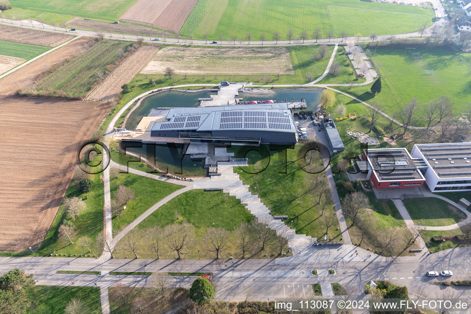 Aerial view of Cultural and Community Centre in Denzlingen in the state Baden-Wuerttemberg, Germany