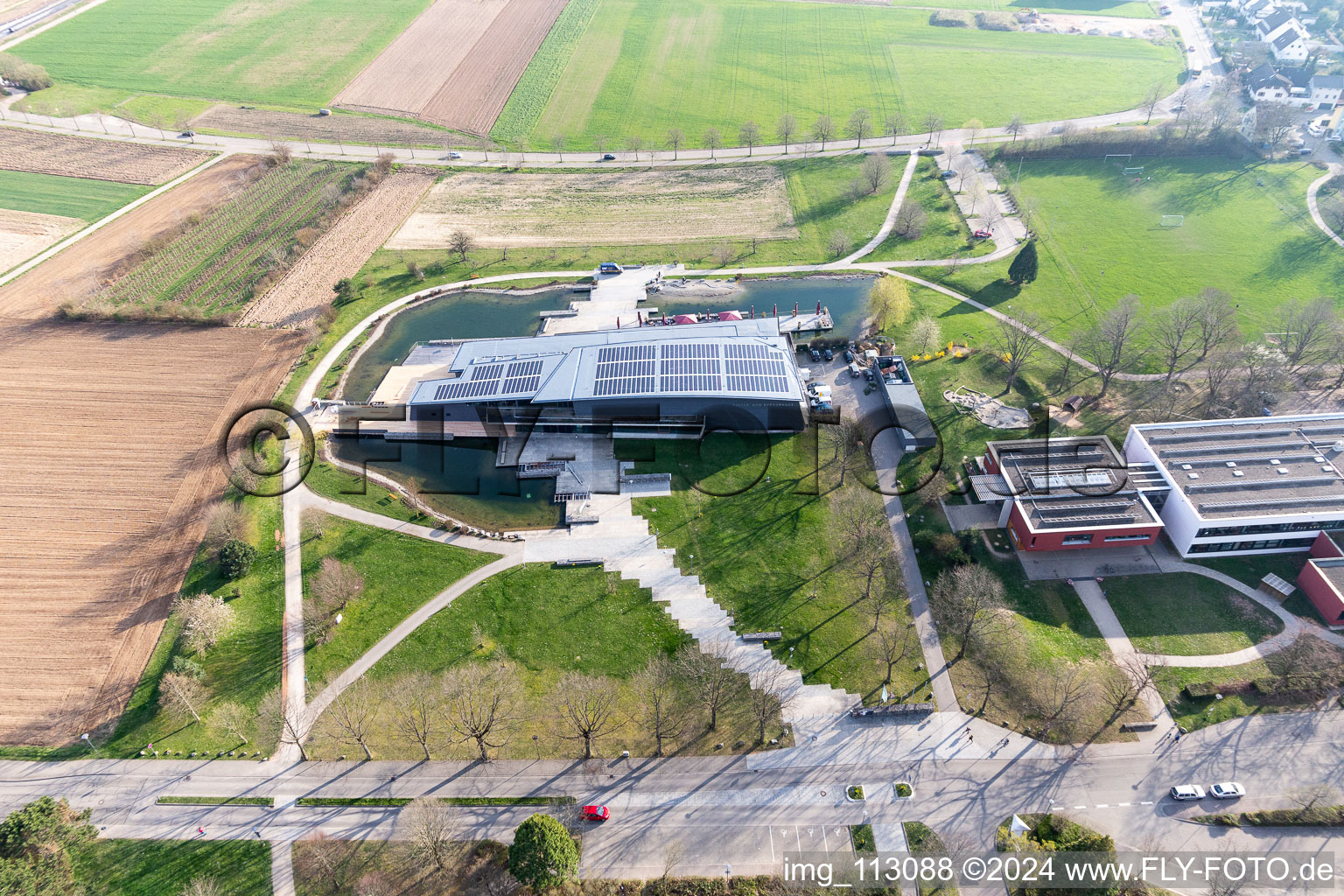 Aerial photograpy of Cultural and Community Centre in Denzlingen in the state Baden-Wuerttemberg, Germany