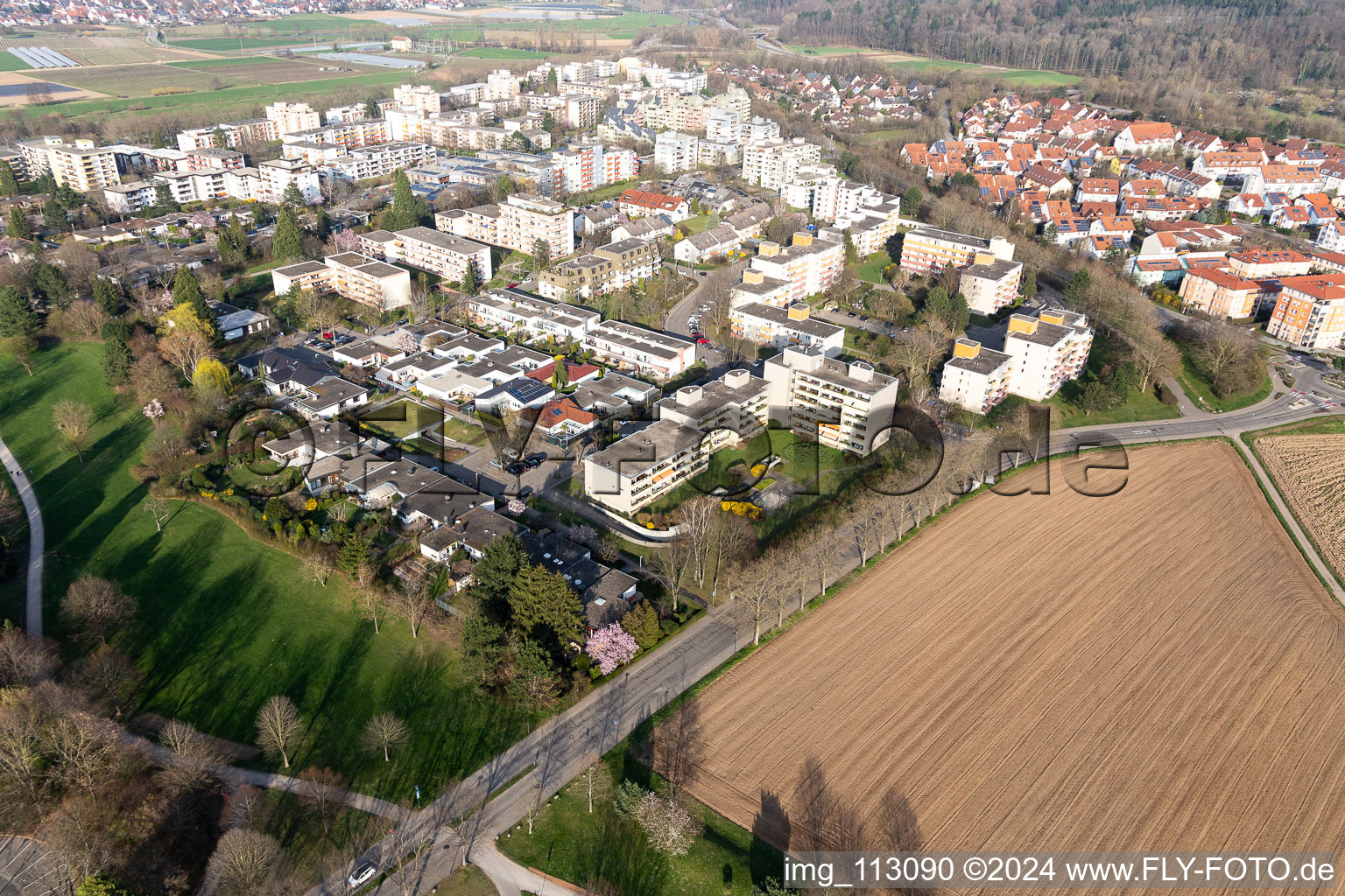 Aerial view of Denzlingen in the state Baden-Wuerttemberg, Germany