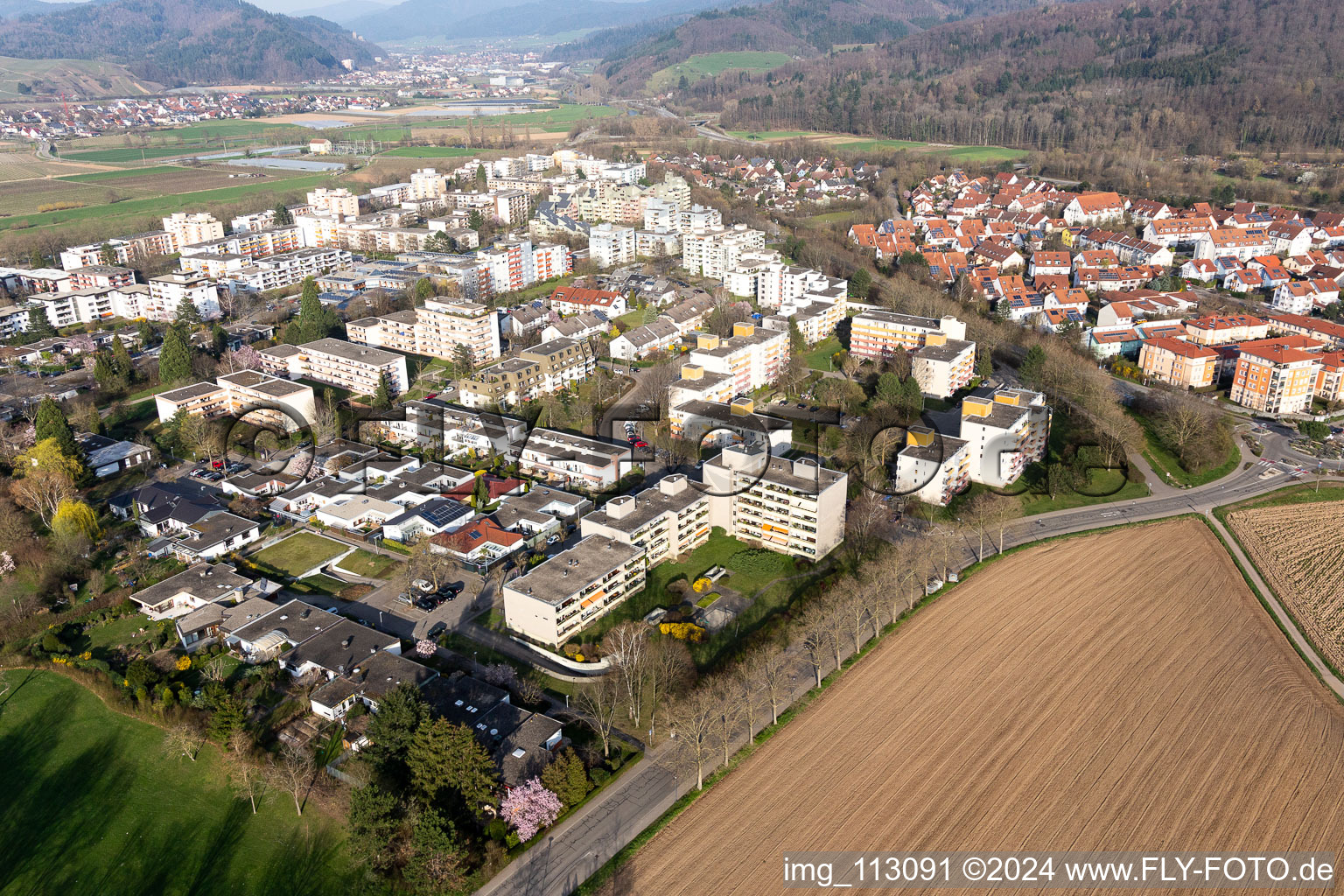 Aerial photograpy of Denzlingen in the state Baden-Wuerttemberg, Germany