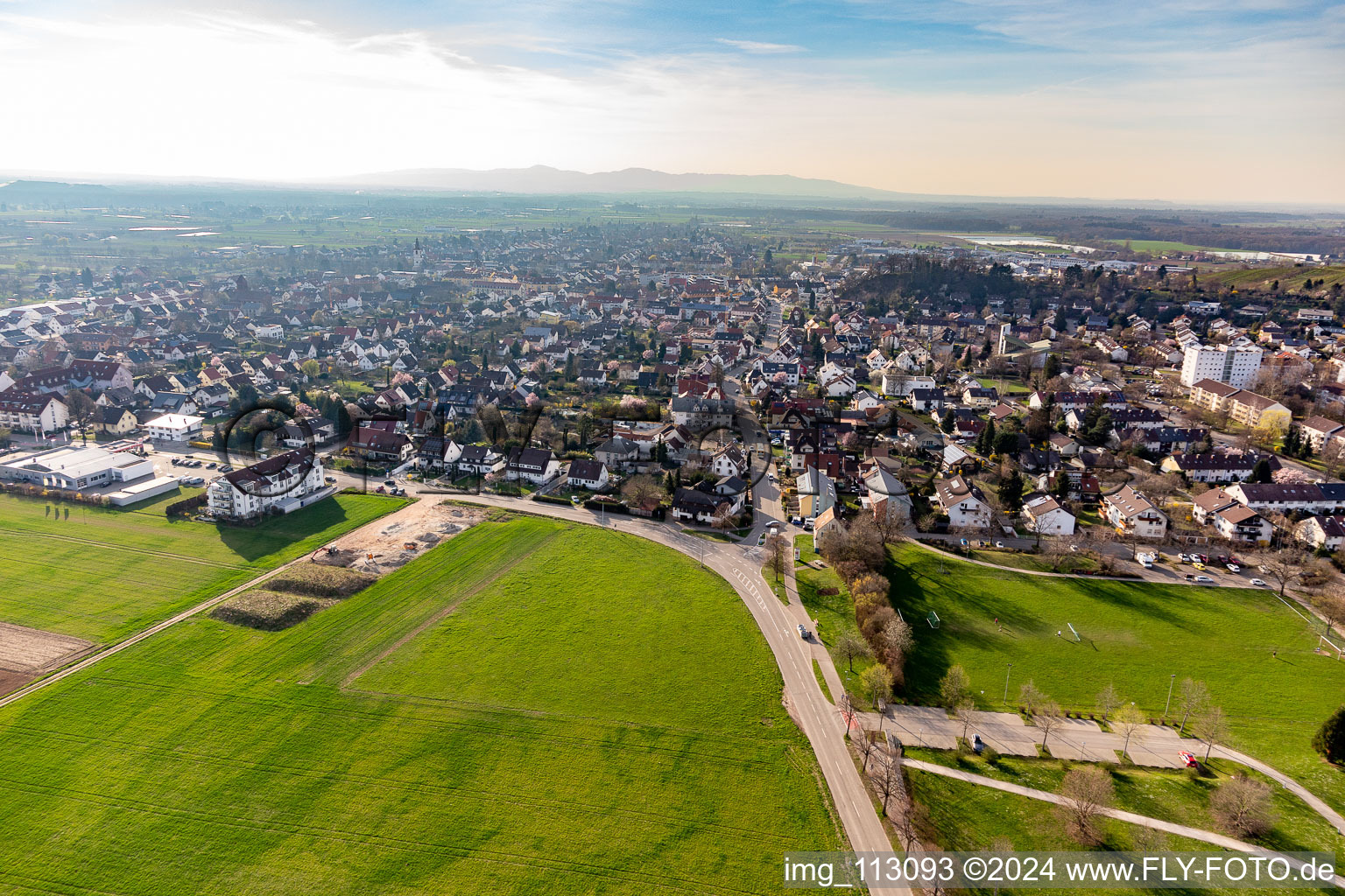 Oblique view of Denzlingen in the state Baden-Wuerttemberg, Germany