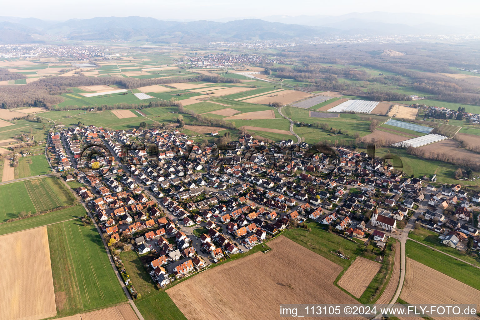 Aerial view of Reute in the state Baden-Wuerttemberg, Germany