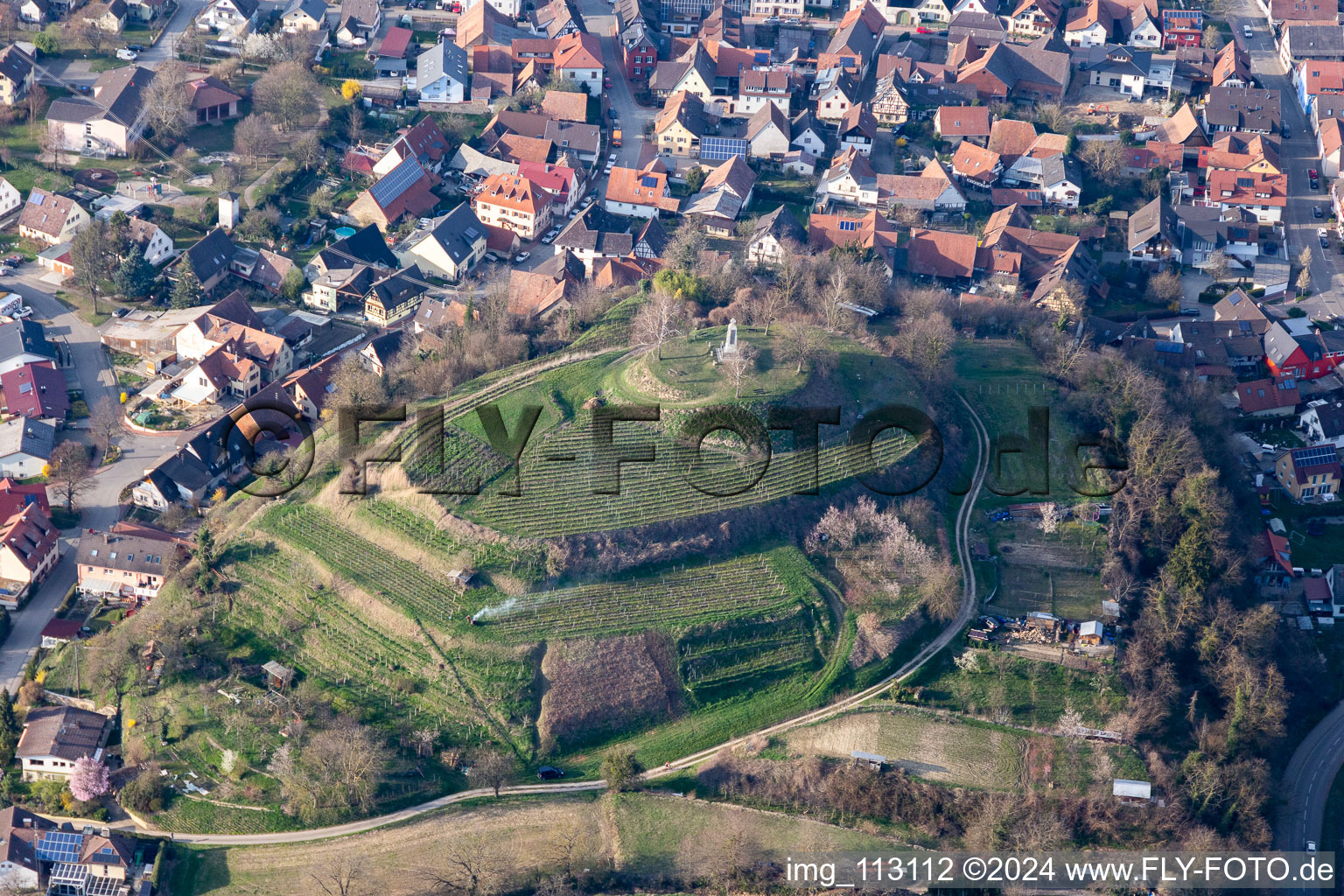 Monument instead of the former fortress on a hill in the district Nimburg in Teningen in the state Baden-Wurttemberg, Germany