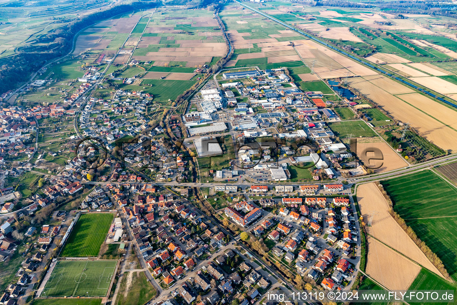 Aerial view of Bahlingen am Kaiserstuhl in the state Baden-Wuerttemberg, Germany