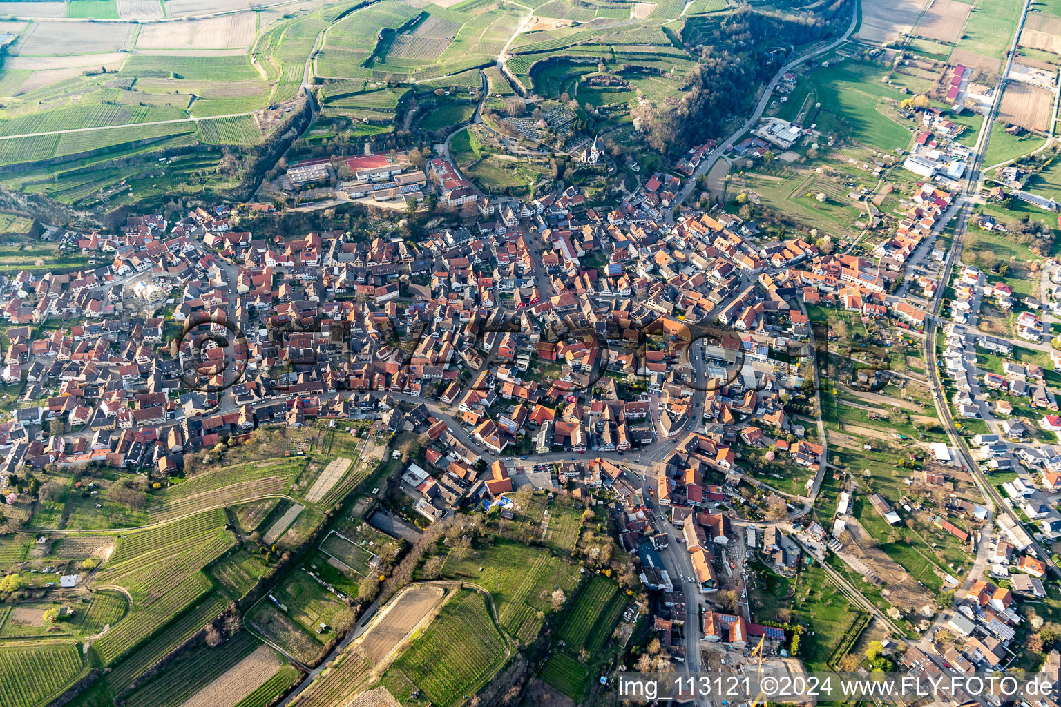 Town View of the streets and houses of the residential areas in Bahlingen am Kaiserstuhl in the state Baden-Wurttemberg, Germany