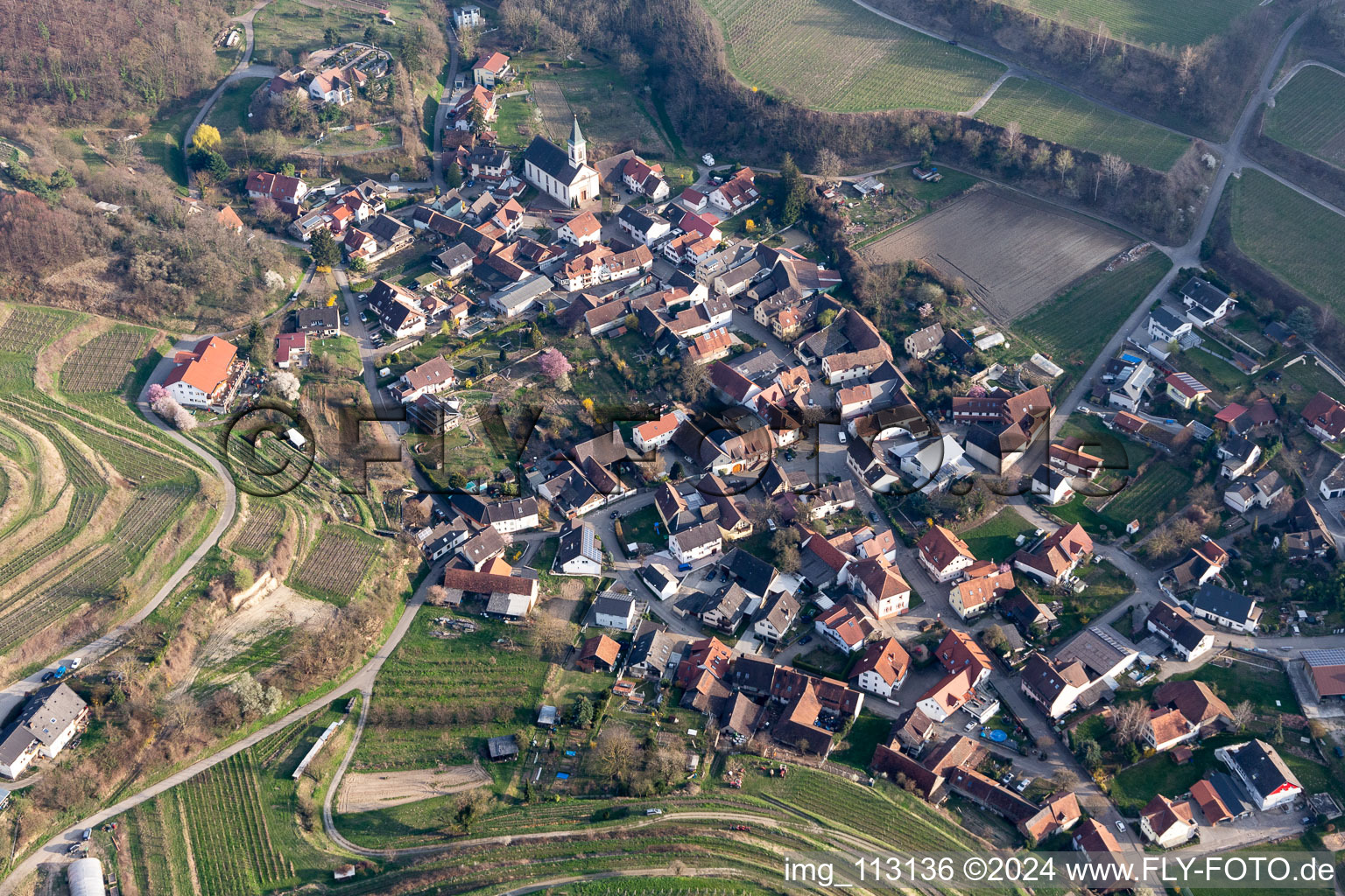 Aerial view of Amoltern in the district Königschaffhausen in Endingen am Kaiserstuhl in the state Baden-Wuerttemberg, Germany