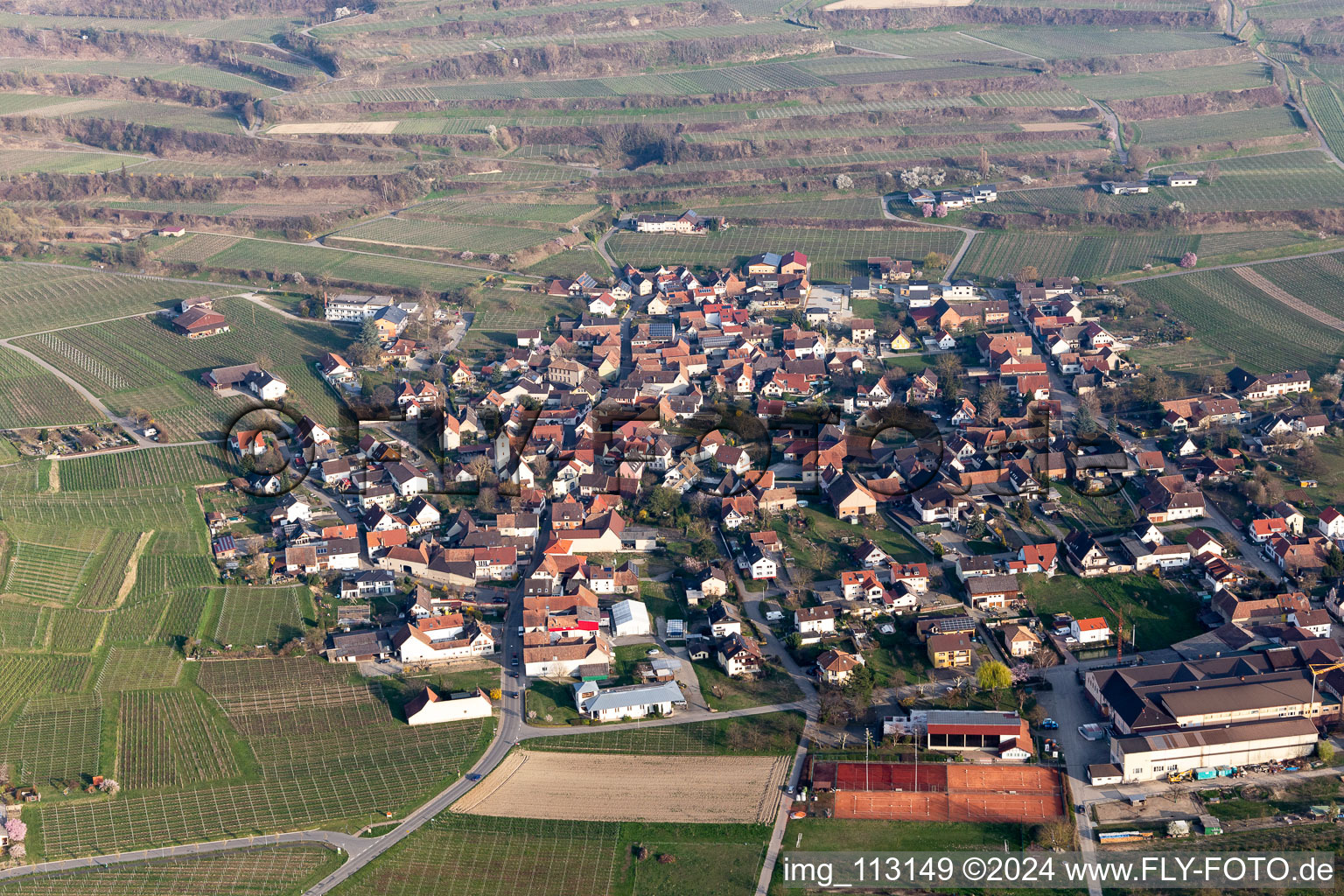 Aerial photograpy of District Bischoffingen in Vogtsburg im Kaiserstuhl in the state Baden-Wuerttemberg, Germany