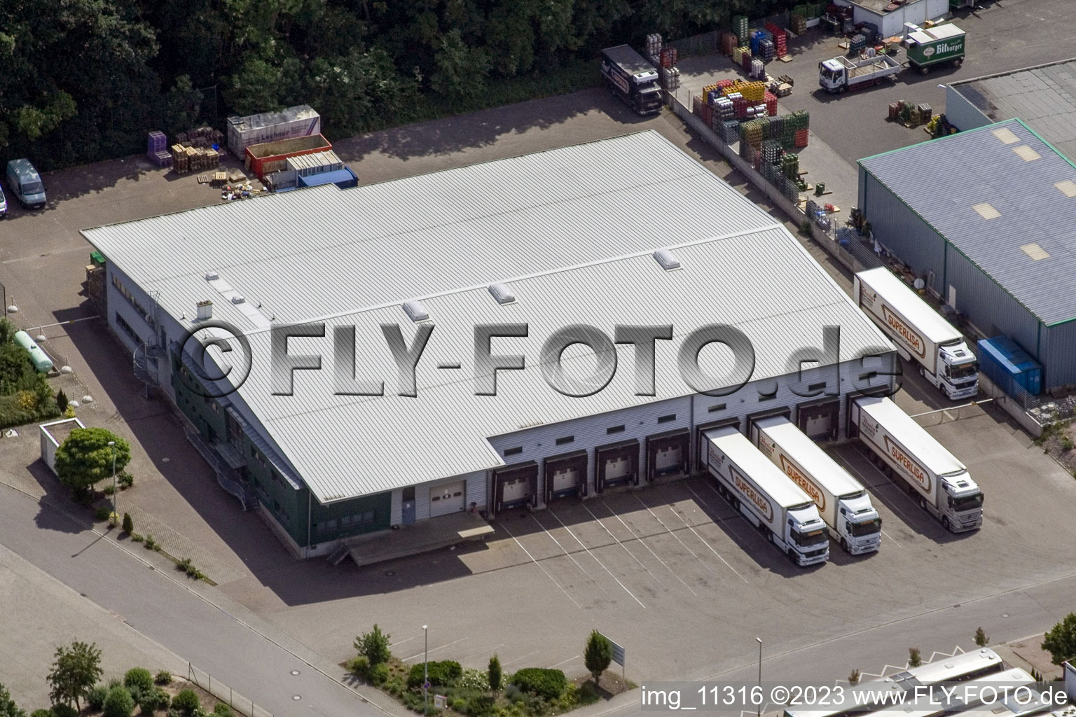 Oblique view of Gäxwald industrial estate in the district Herxheim in Herxheim bei Landau in the state Rhineland-Palatinate, Germany