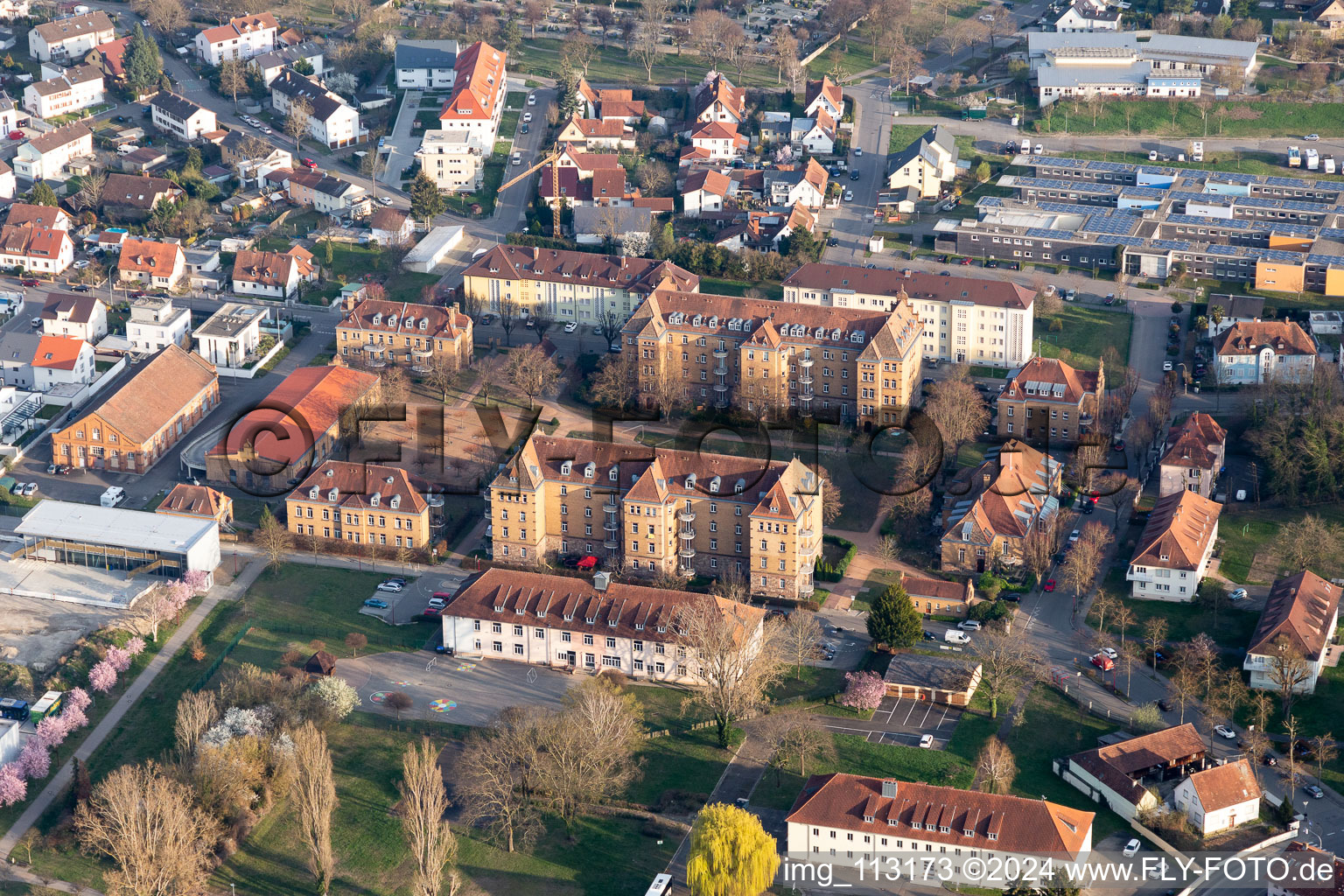 Town View of the streets and houses of the residential areas in Breisach am Rhein in the state Baden-Wurttemberg, Germany