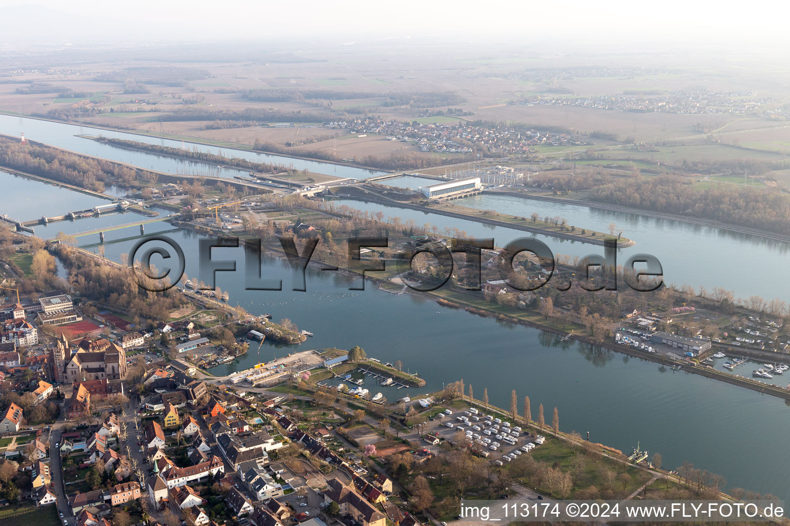 Harbour, Rhine Island in Breisach am Rhein in the state Baden-Wuerttemberg, Germany