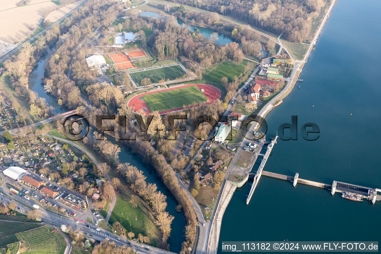 Forest stadium, forest swimming pool in Breisach am Rhein in the state Baden-Wuerttemberg, Germany