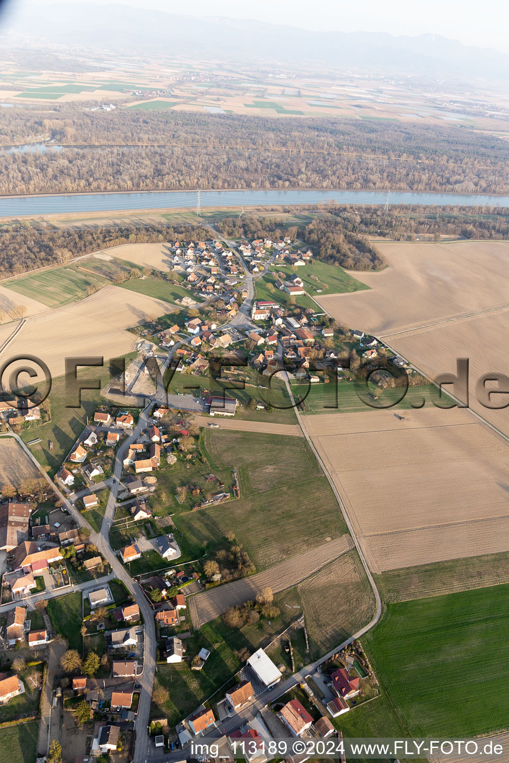 Aerial view of Geiswasser in the state Haut-Rhin, France