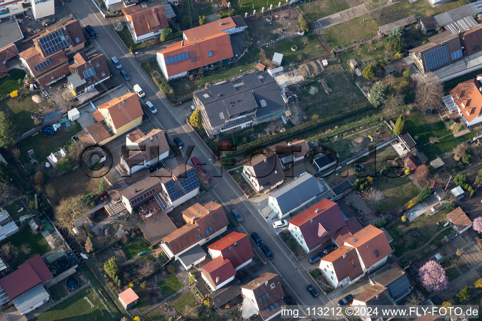 Bird's eye view of Waldstr in Kandel in the state Rhineland-Palatinate, Germany