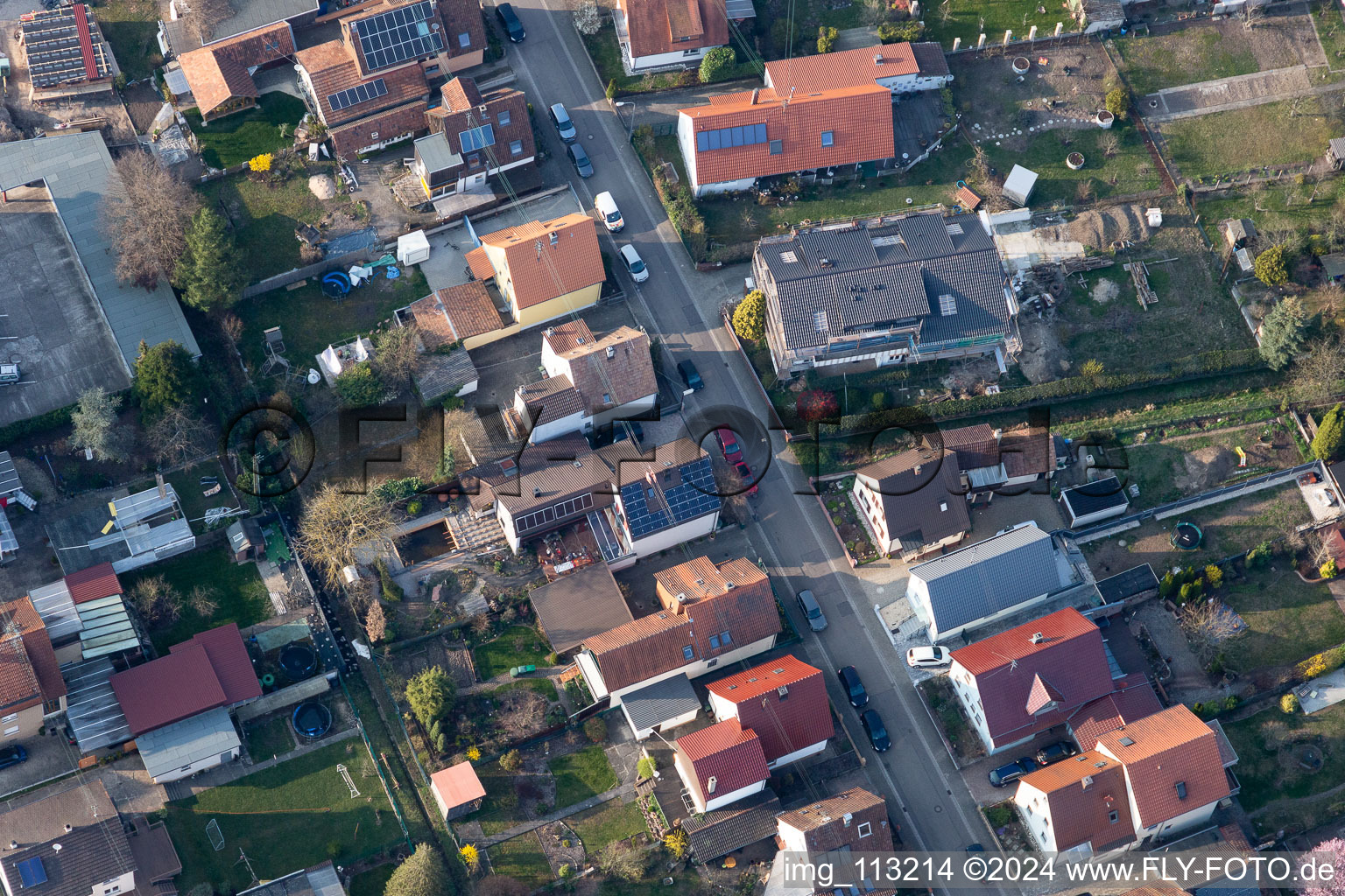 Drone recording of Waldstr in Kandel in the state Rhineland-Palatinate, Germany