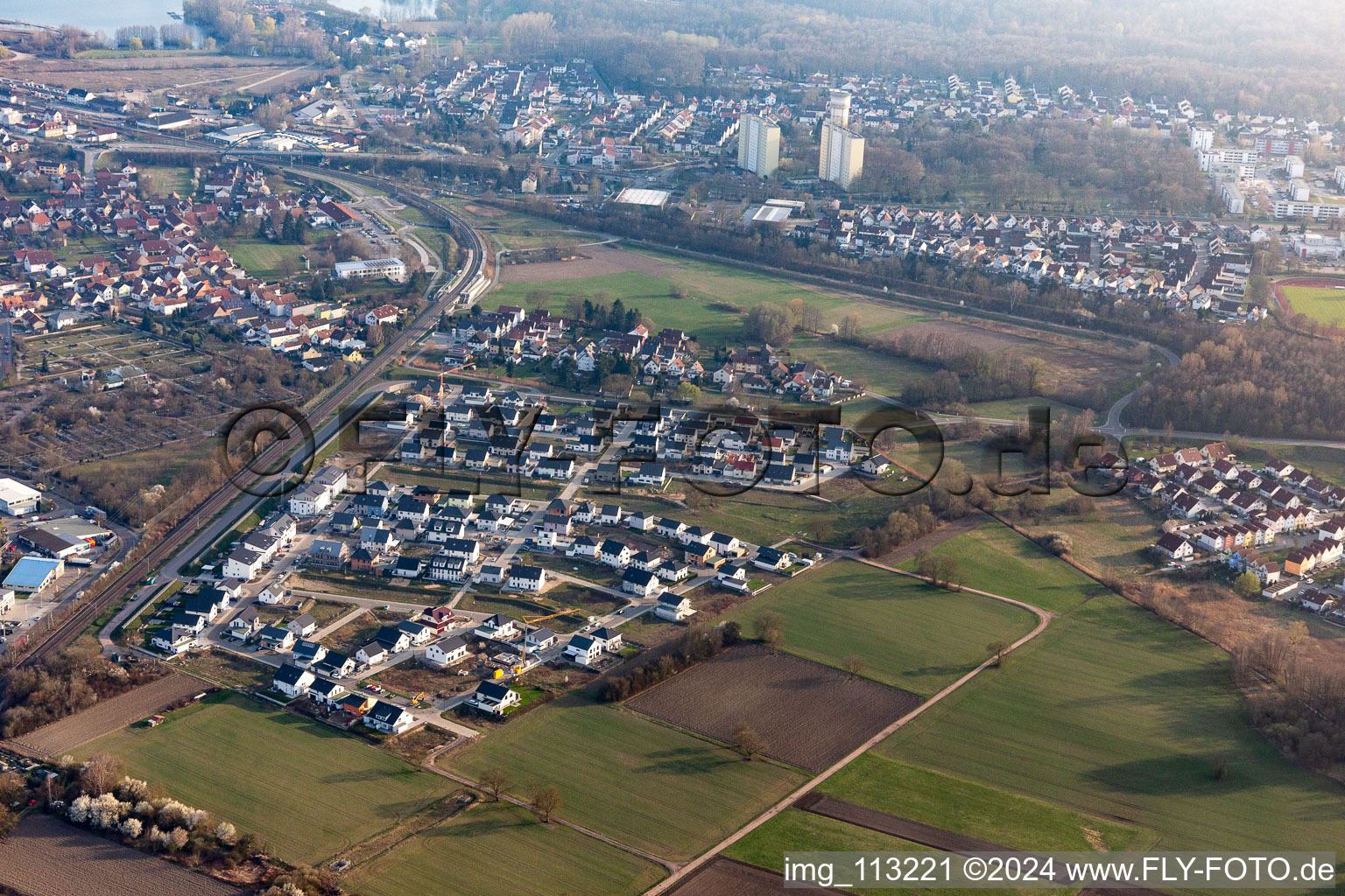 Bird's eye view of Wörth am Rhein in the state Rhineland-Palatinate, Germany