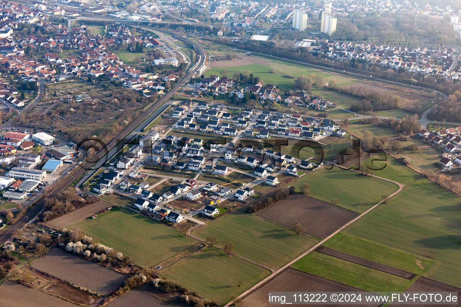 Wörth am Rhein in the state Rhineland-Palatinate, Germany viewn from the air